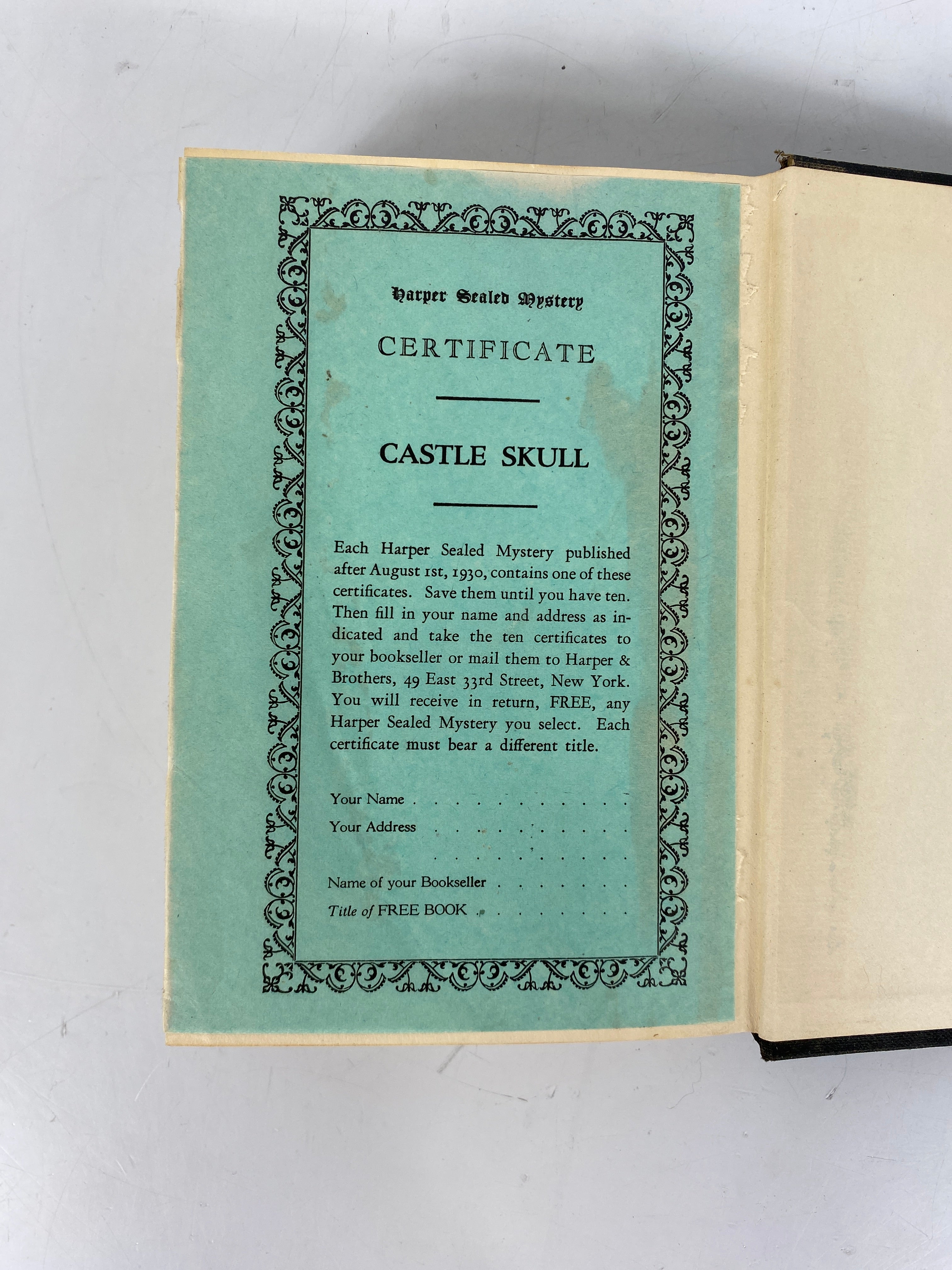 Castle Skull John Dickson Carr 1931 First Edition HC Harper Sealed Mystery