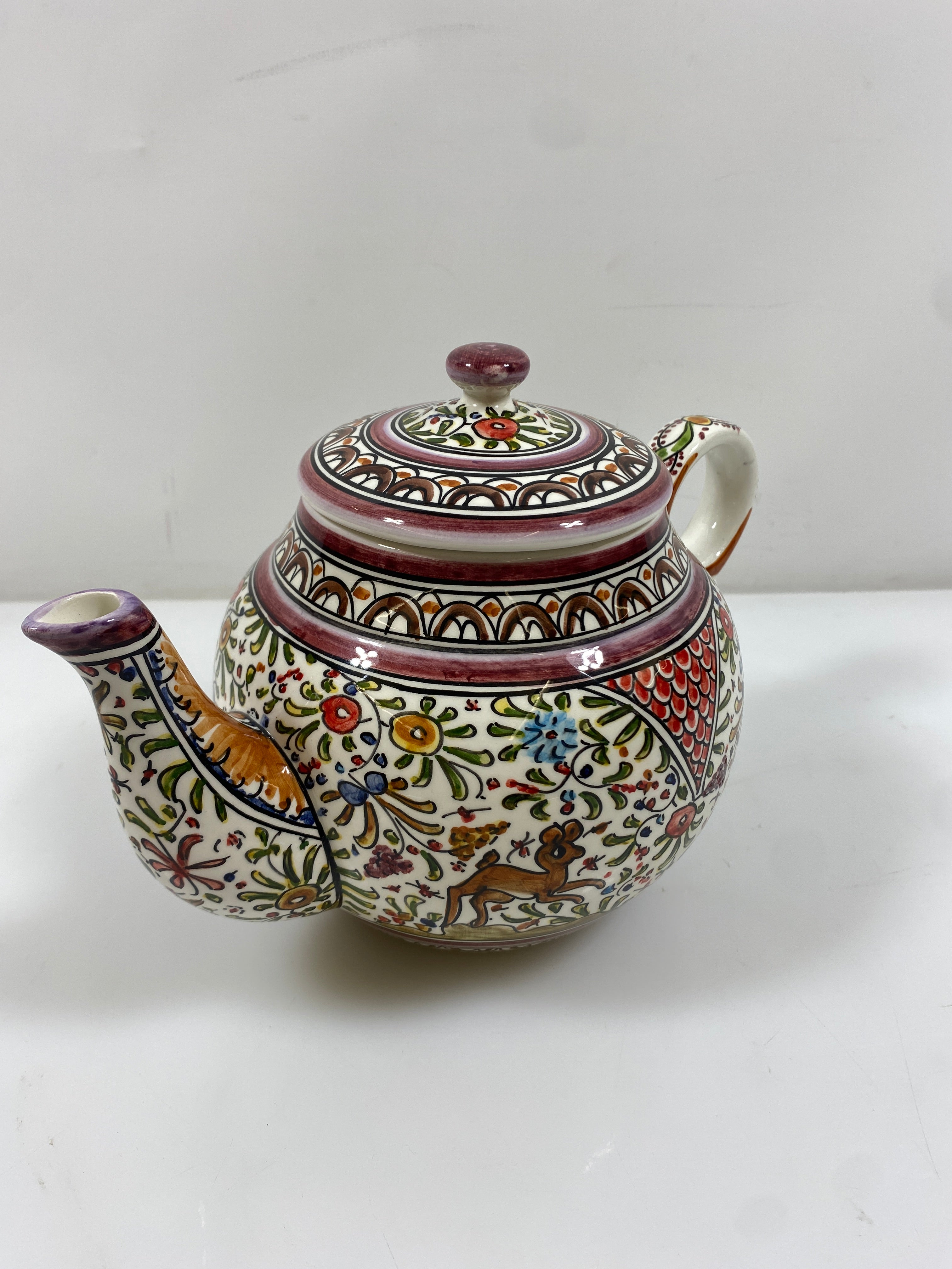 Ceramicas De Coimbra Hand Painted Multicolor Teapot Portugal