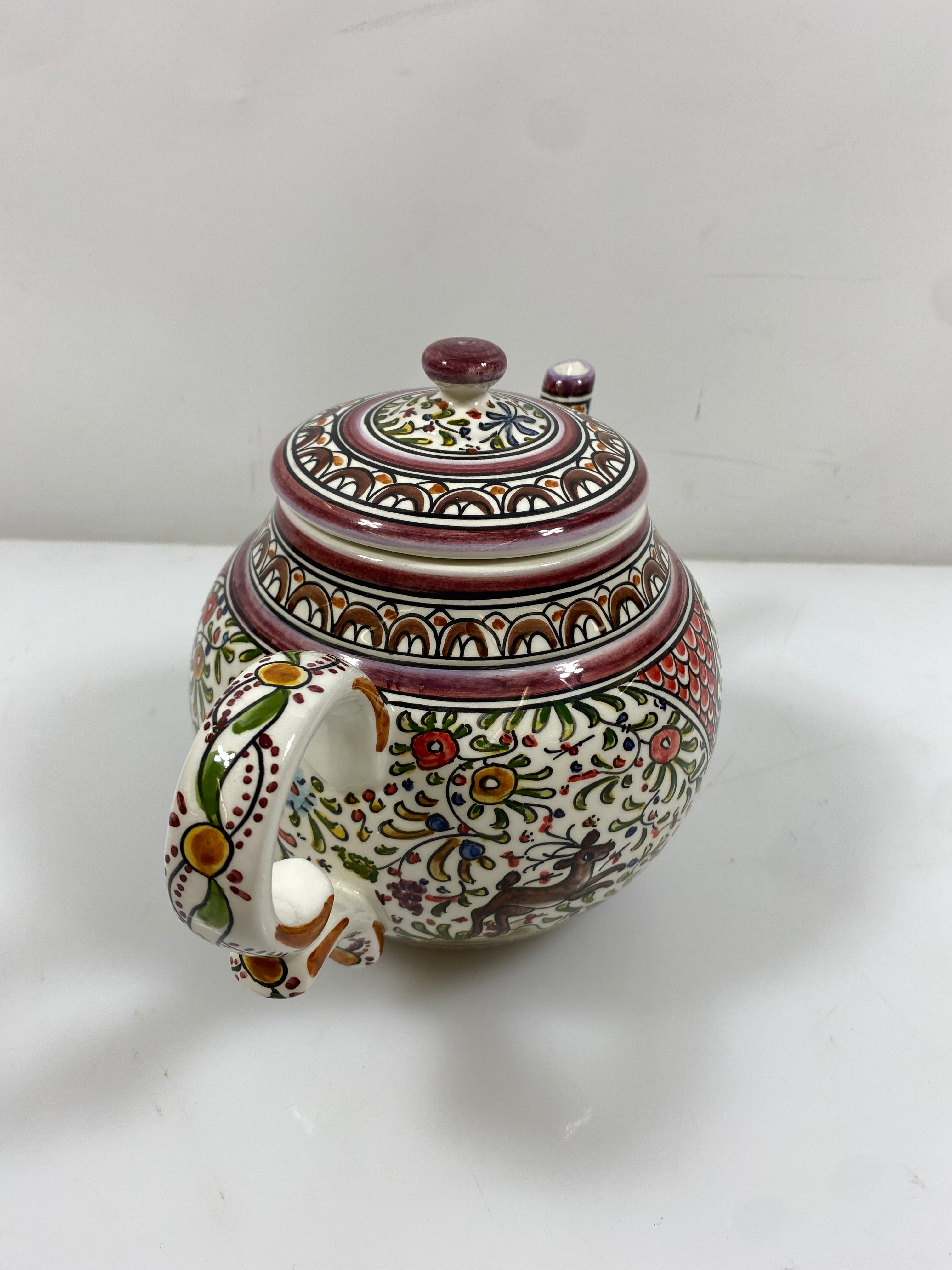 Ceramicas De Coimbra Hand Painted Multicolor Teapot Portugal