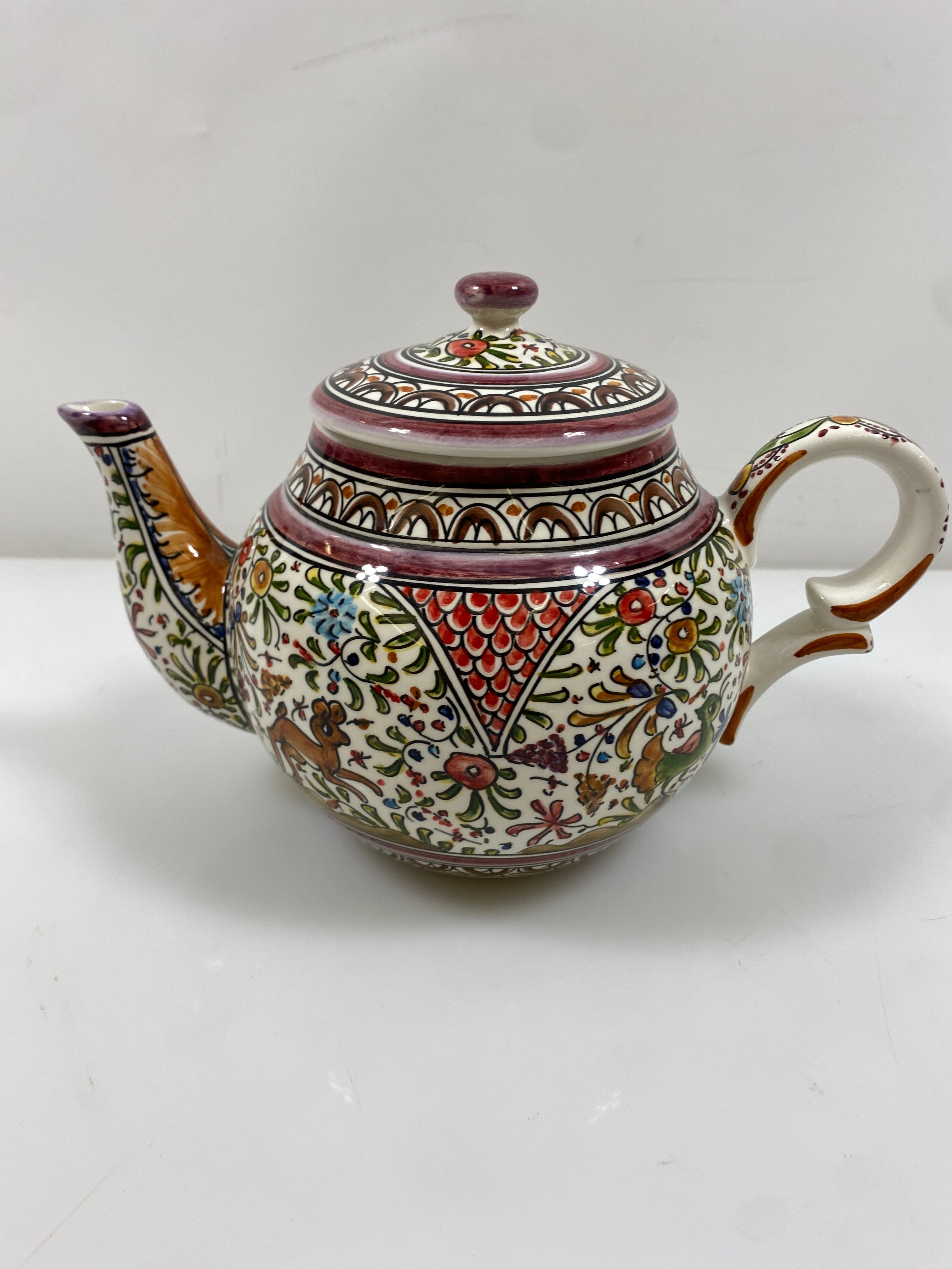 Ceramicas De Coimbra Hand Painted Multicolor Teapot Portugal