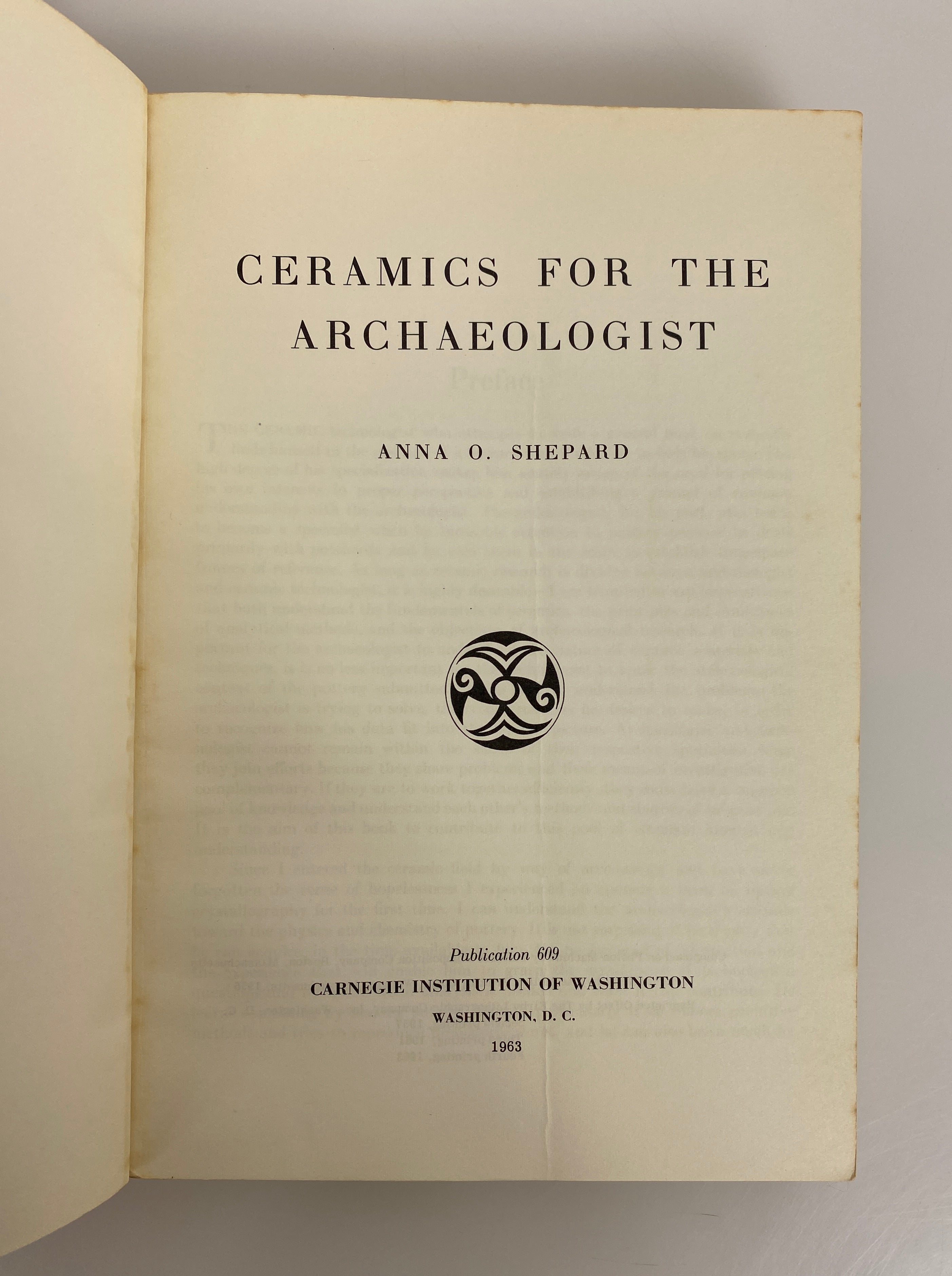 Ceramics for the Archaeologist Anna O. Shepard 1963 4th Print SC
