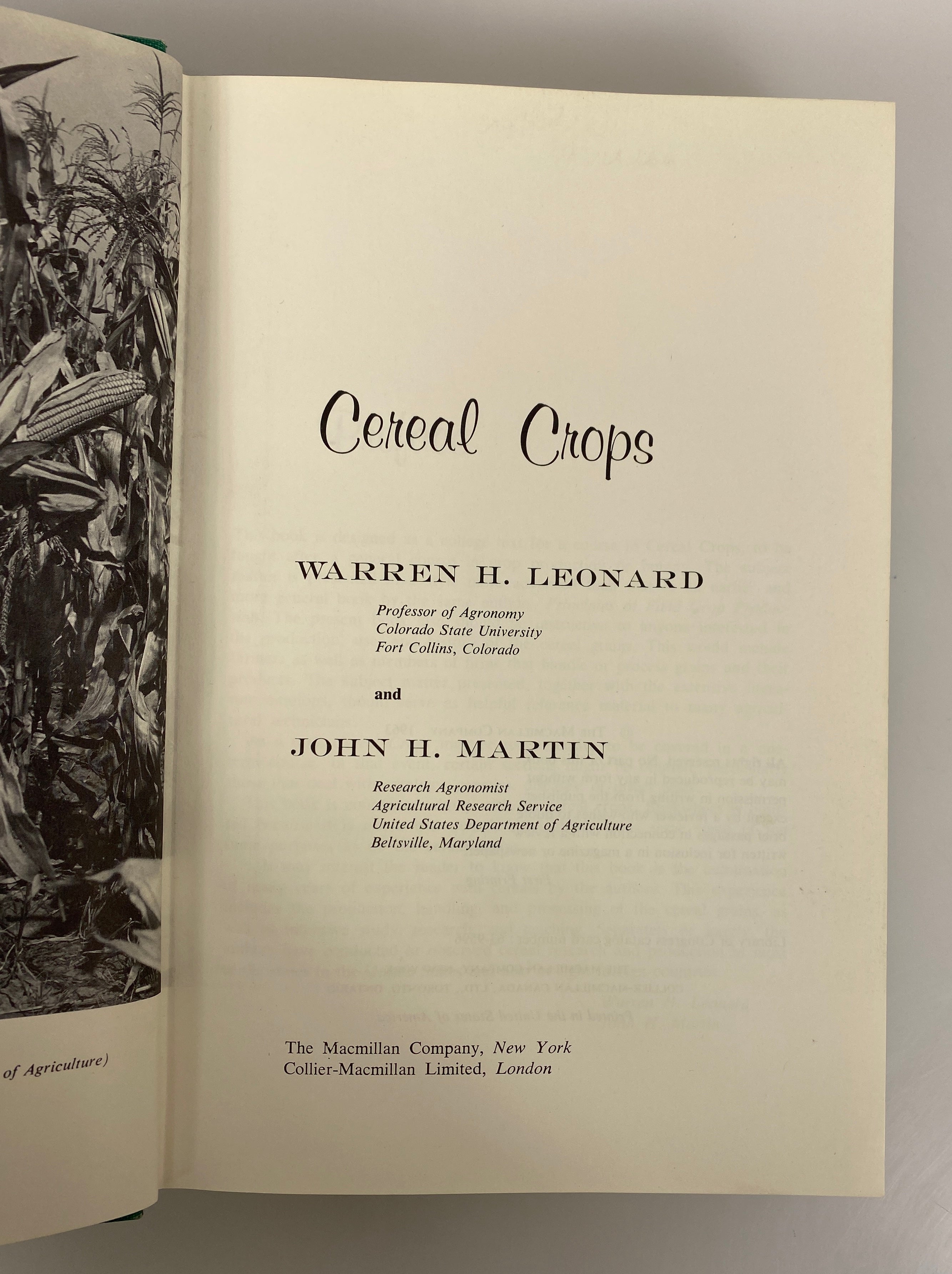 Cereal Crops by Leonard/Martin 1963 First Printing Vintage HC