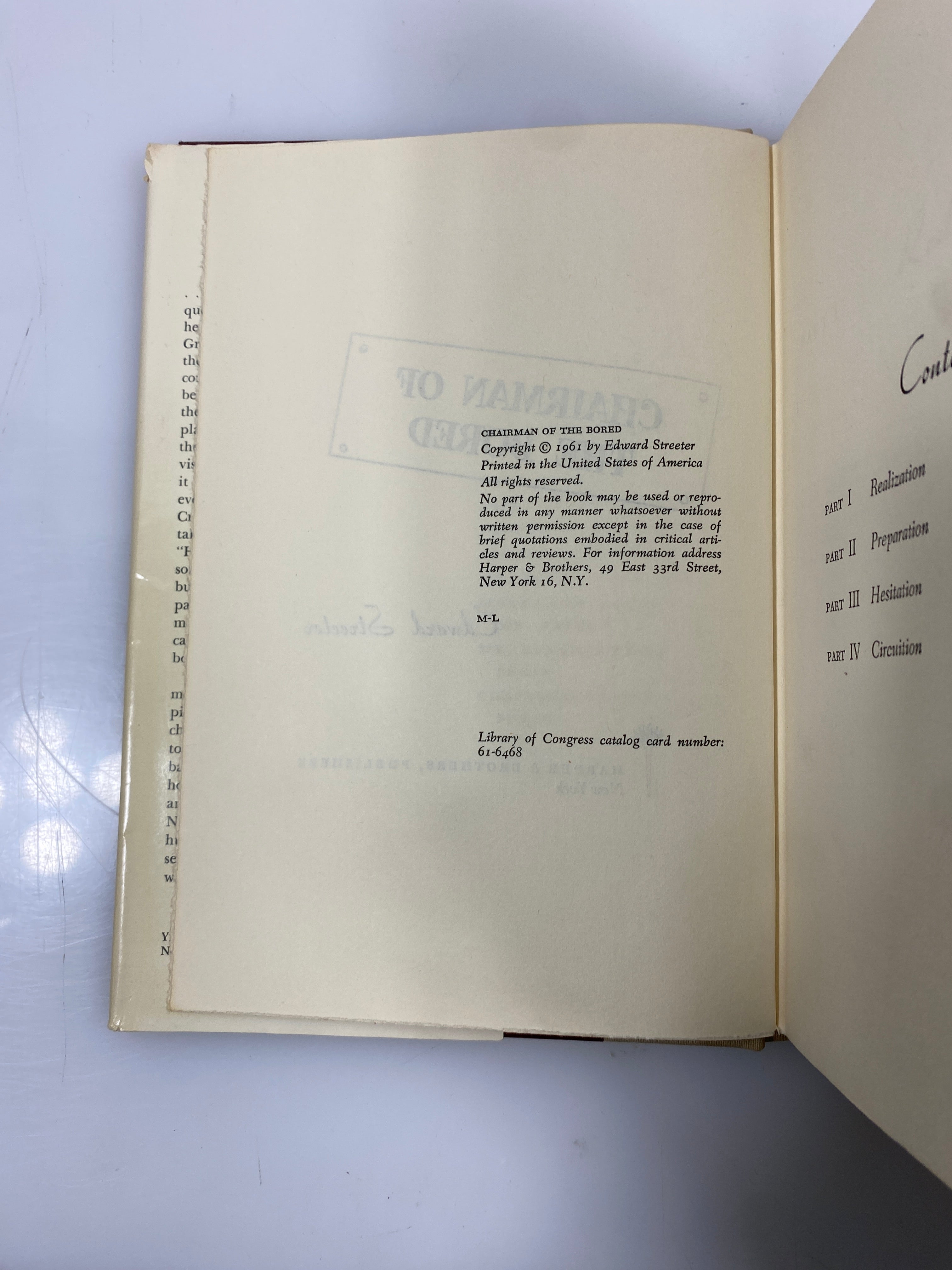 Chairman of the Bored by Streeter 1961 Harper & Brothers HCDJ