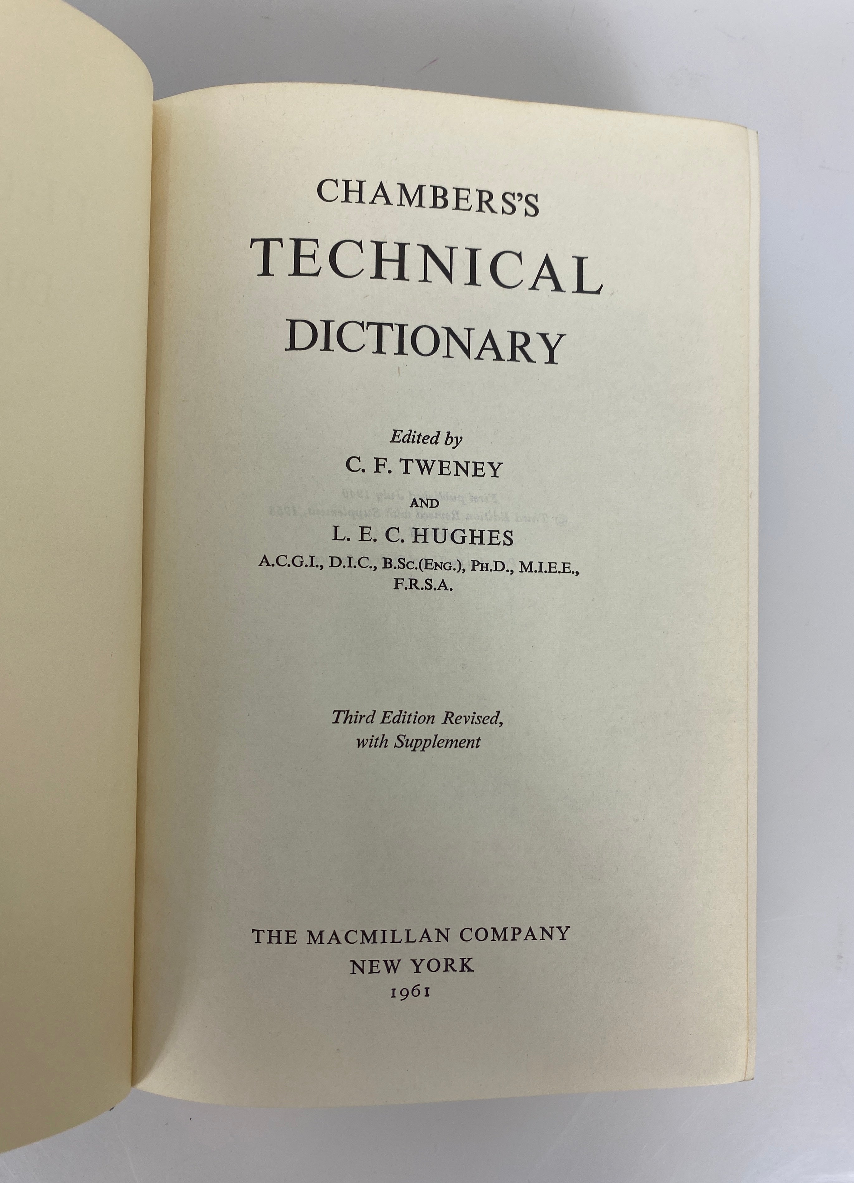 Chambers's Technical Dictionary 1961 Third Edition Reprinted HC DJ