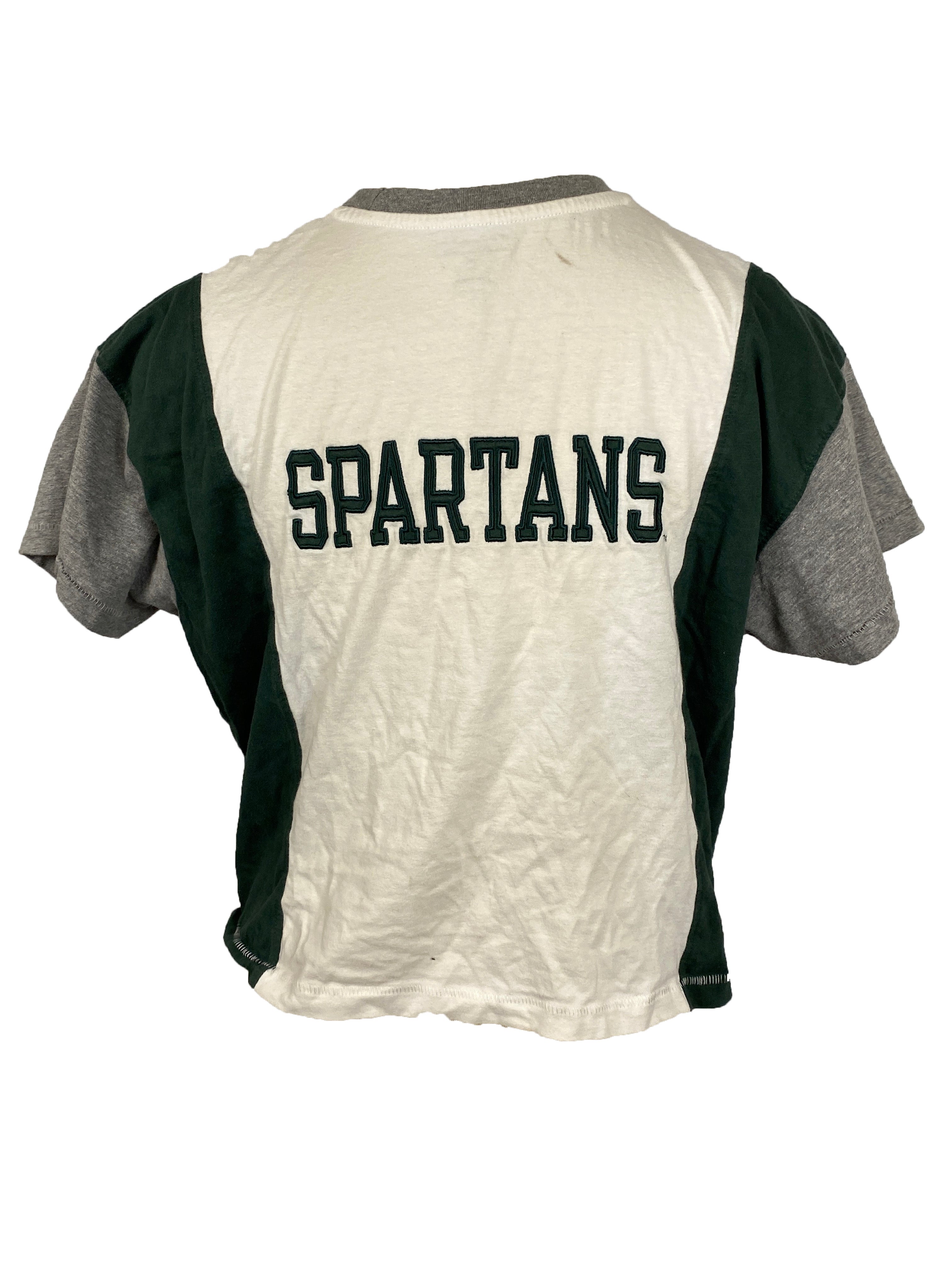 Champion Green and White Spartans Cropped T-Shirt Women's Size M