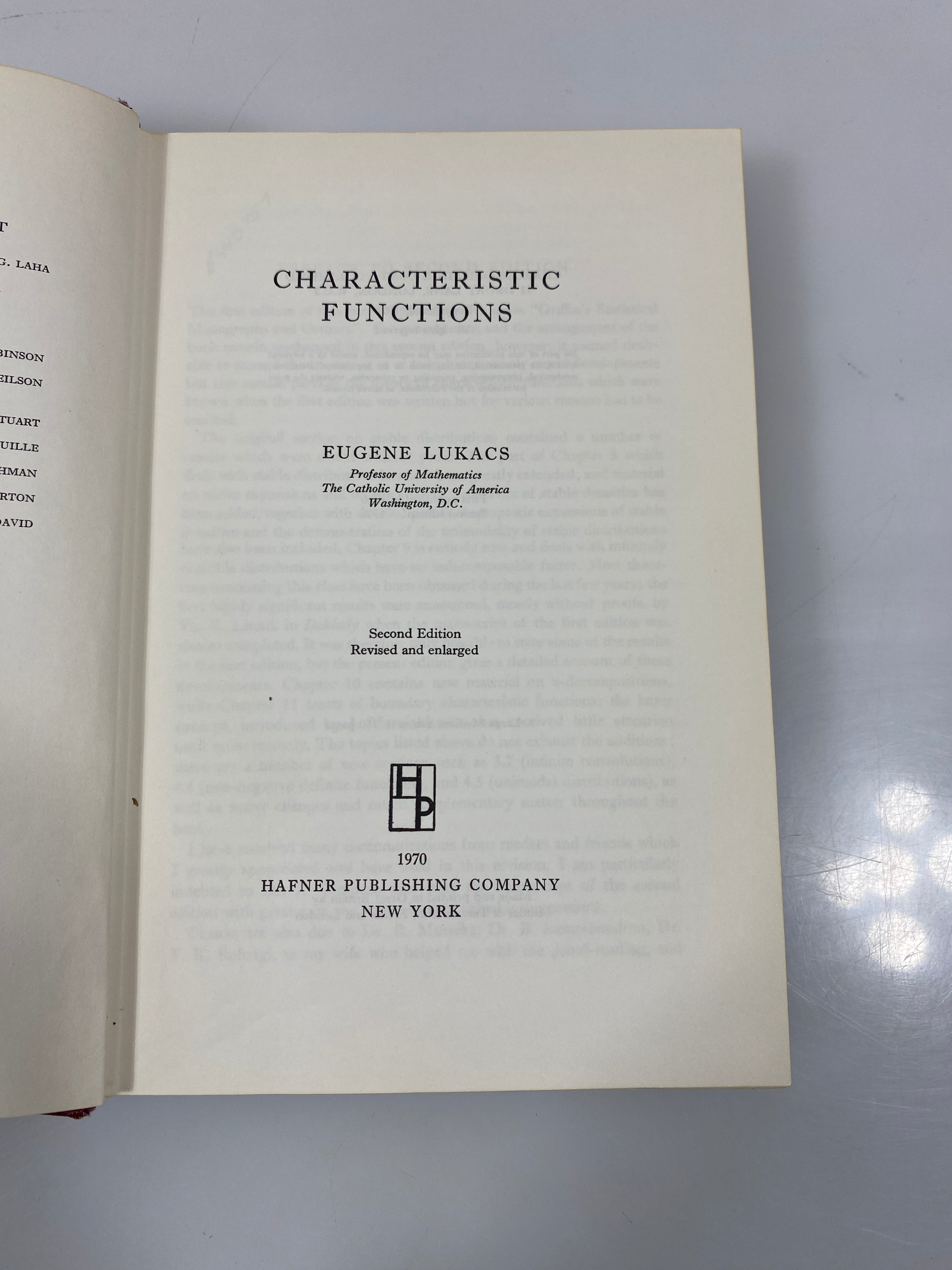 Characteristic Functions by Eugene Lukacs Ex-library 2nd Ed. 1970 HC