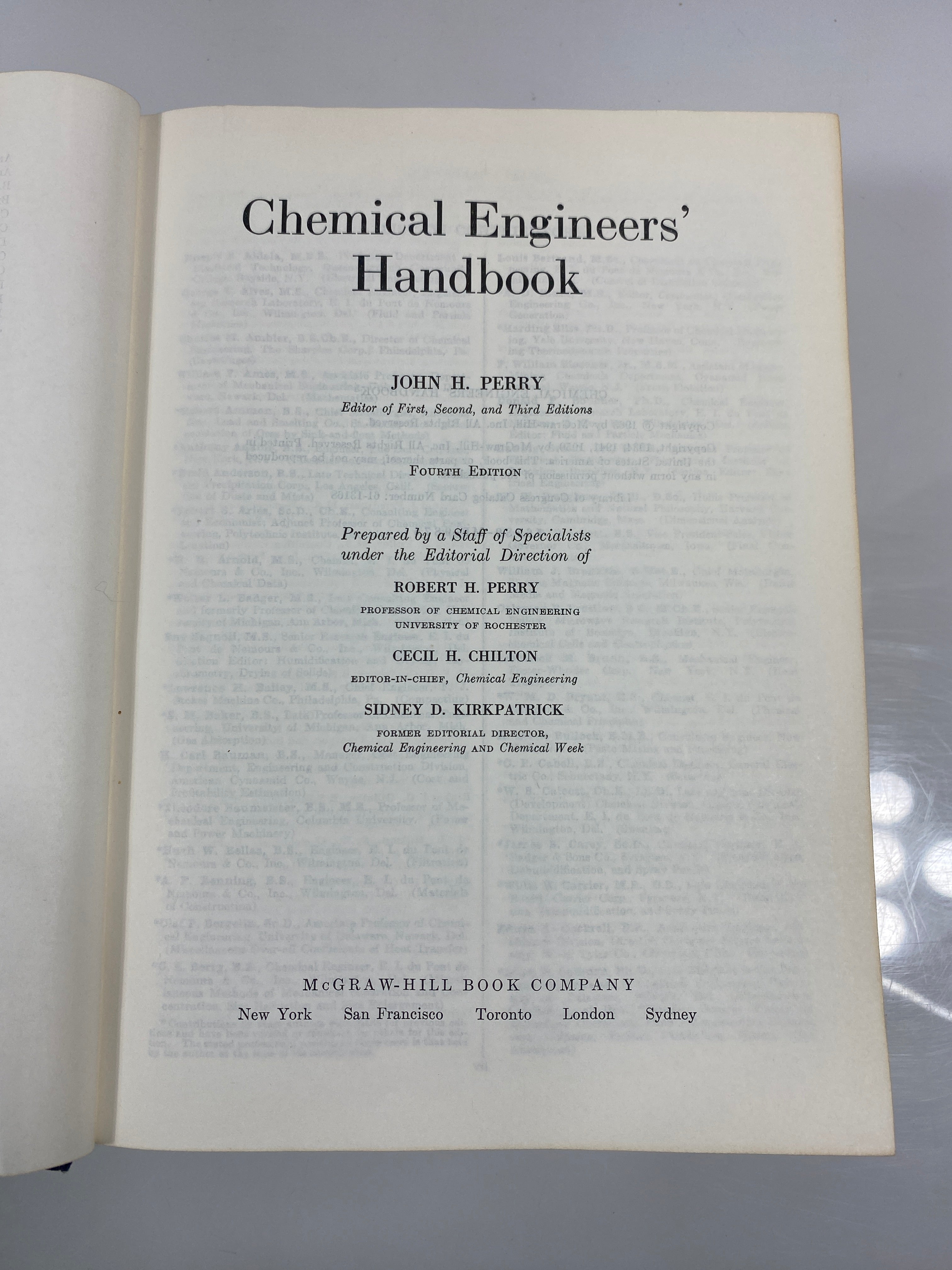 Chemical Engineer's Handbook by Perry 4th Ed. 1963 HC