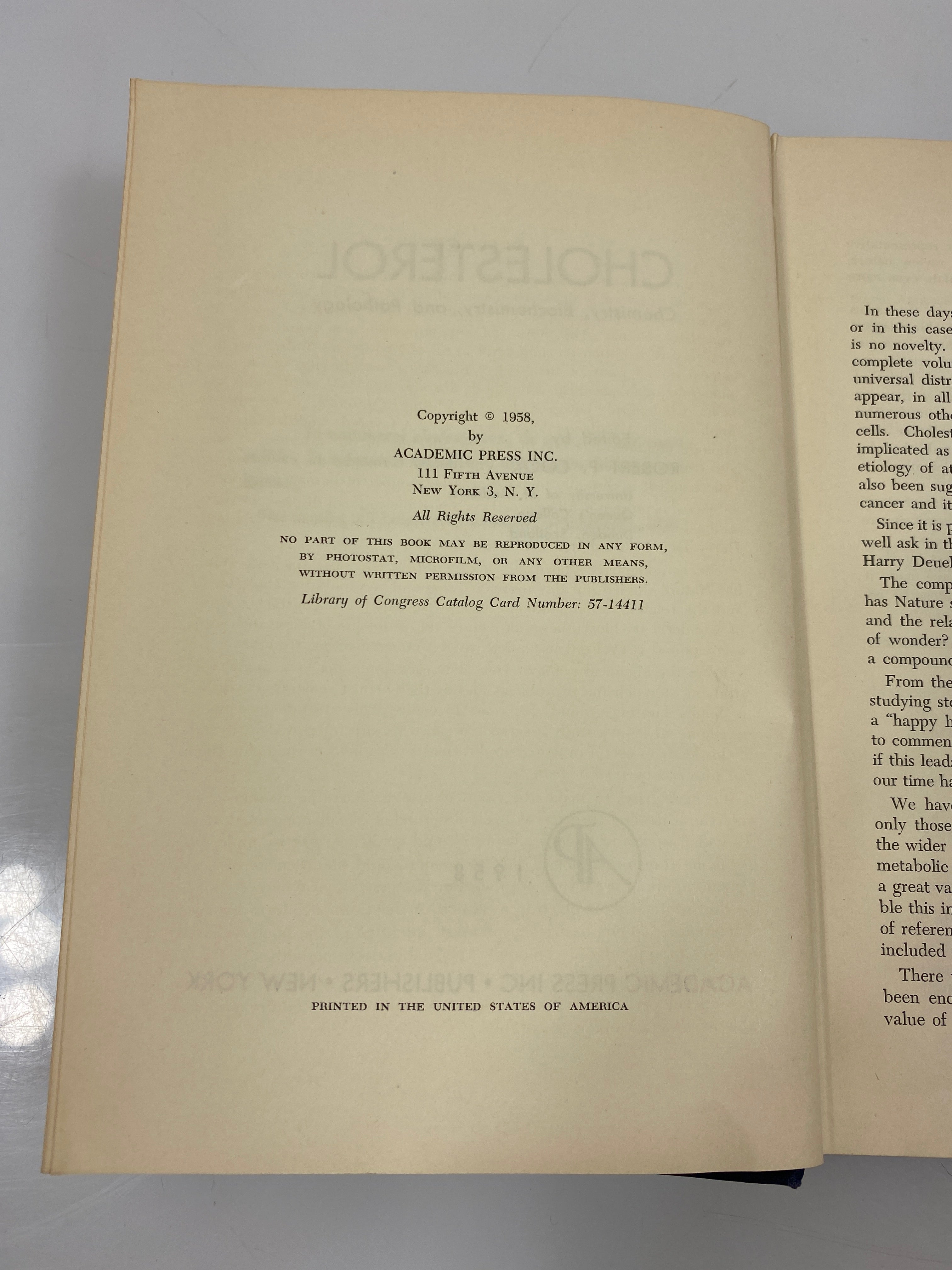 Cholesterol by Robert P. Cook Academic Press Ex-library 1958 HC