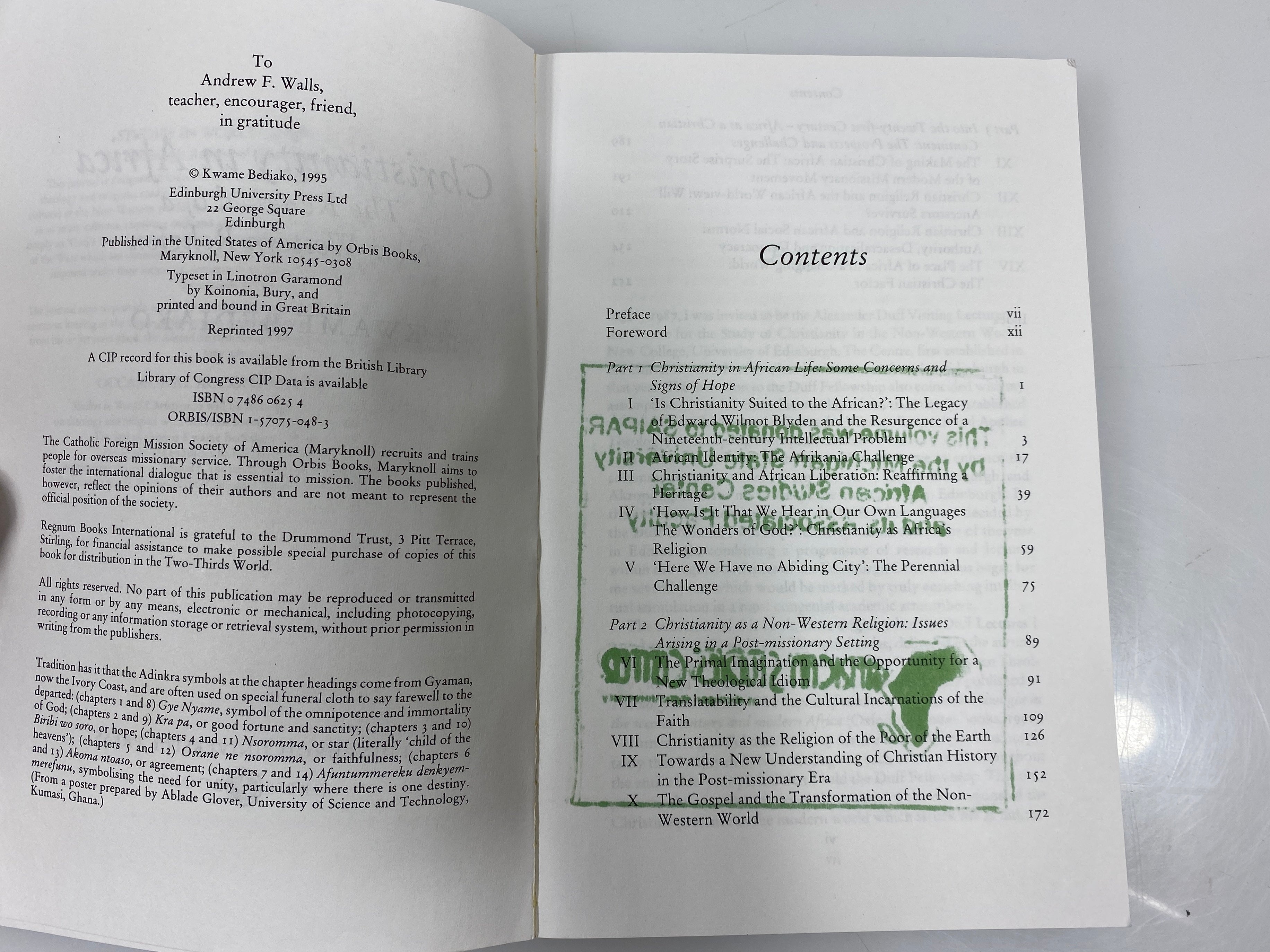 Christianity in Africa by Kwame Bediako 1997 SC