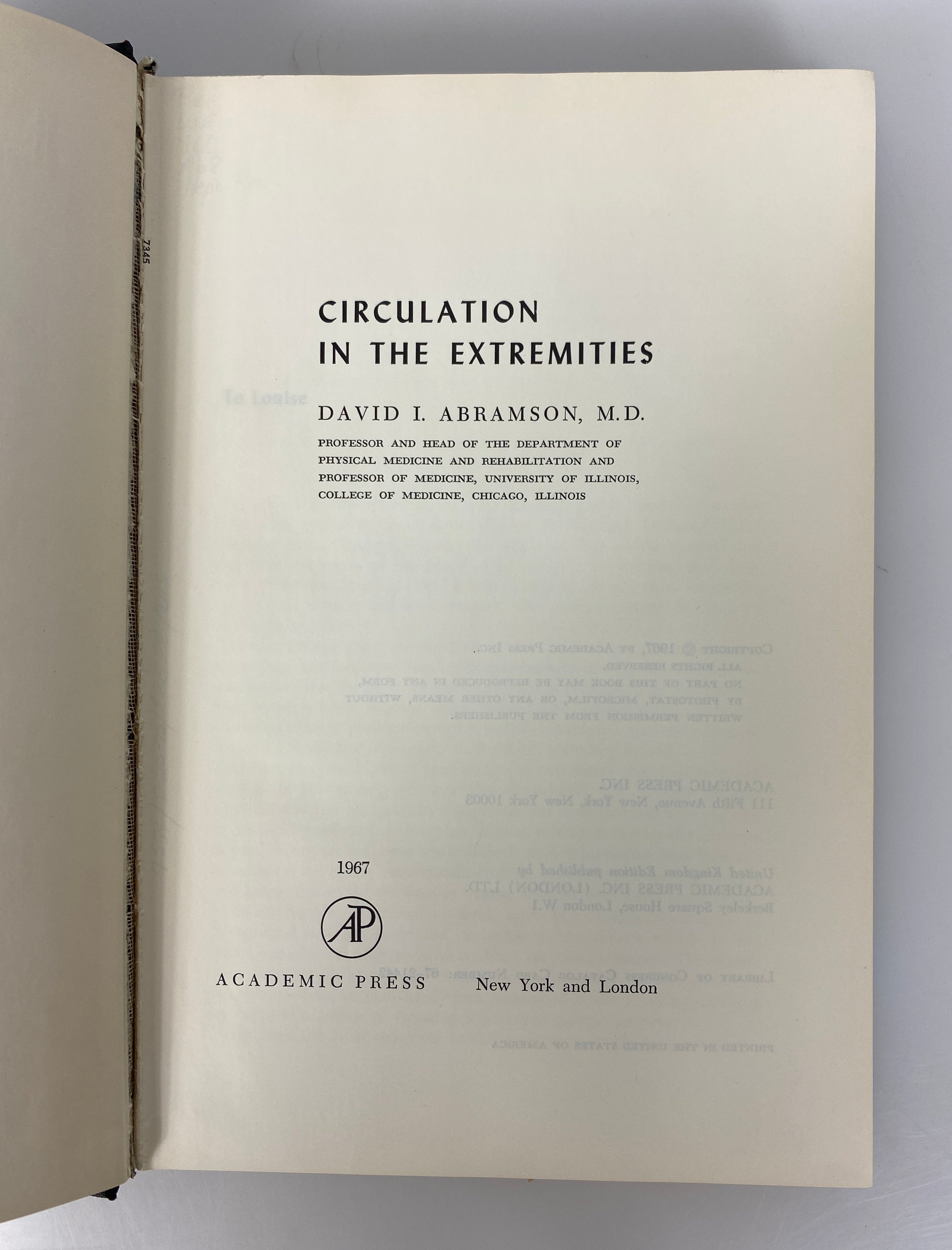 Circulation in the Extremities by Abramson 1967 Academic Press Ex-Library HC
