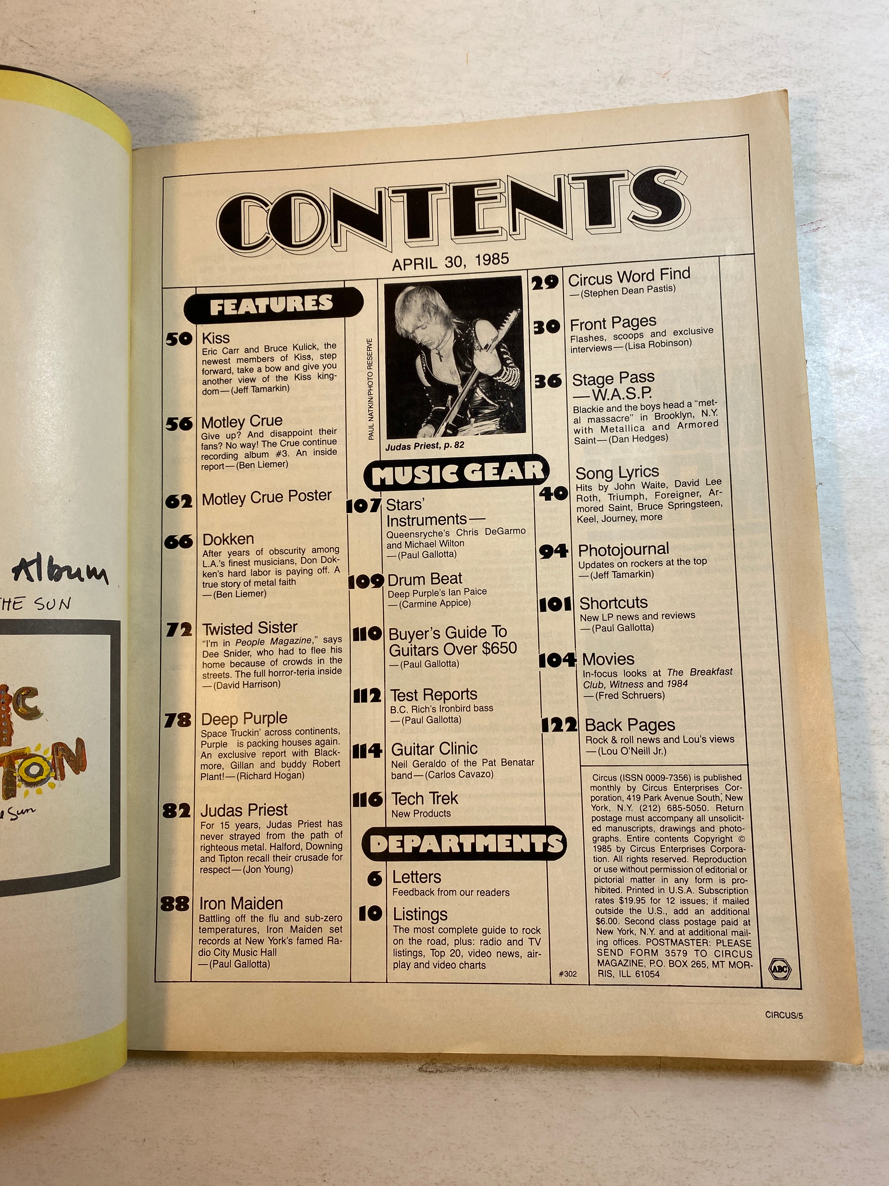Circus Magazine April 30, 1985 Kiss WASP Motley Crue