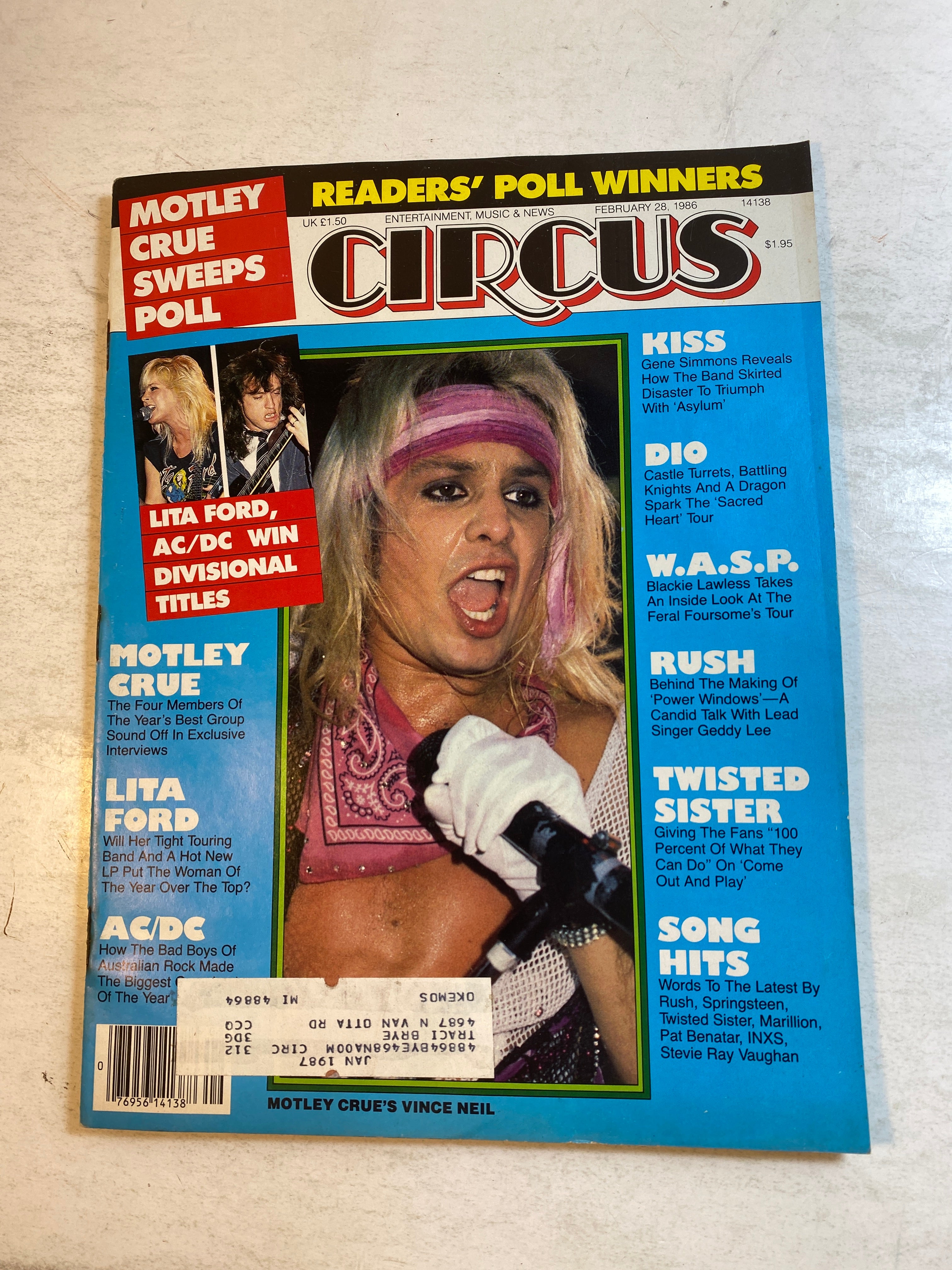 Circus Magazine February 28, 1986 Vince Neil