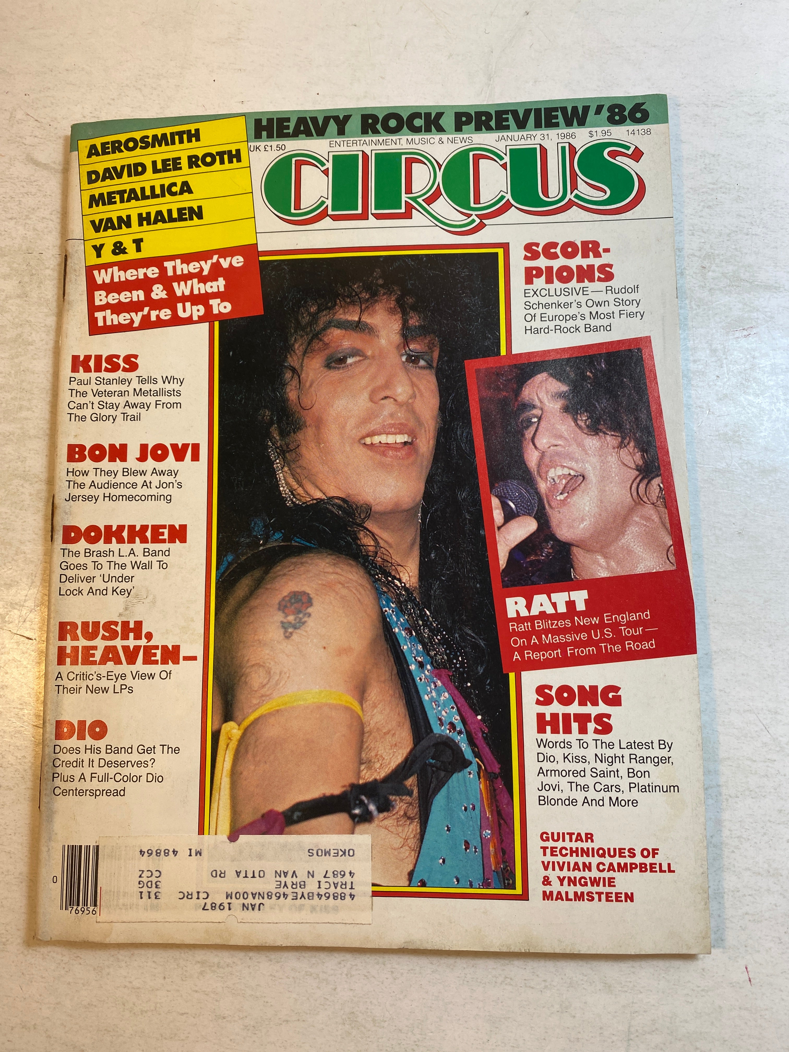 Circus Magazine January 31, 1986 Paul Stanley Kiss