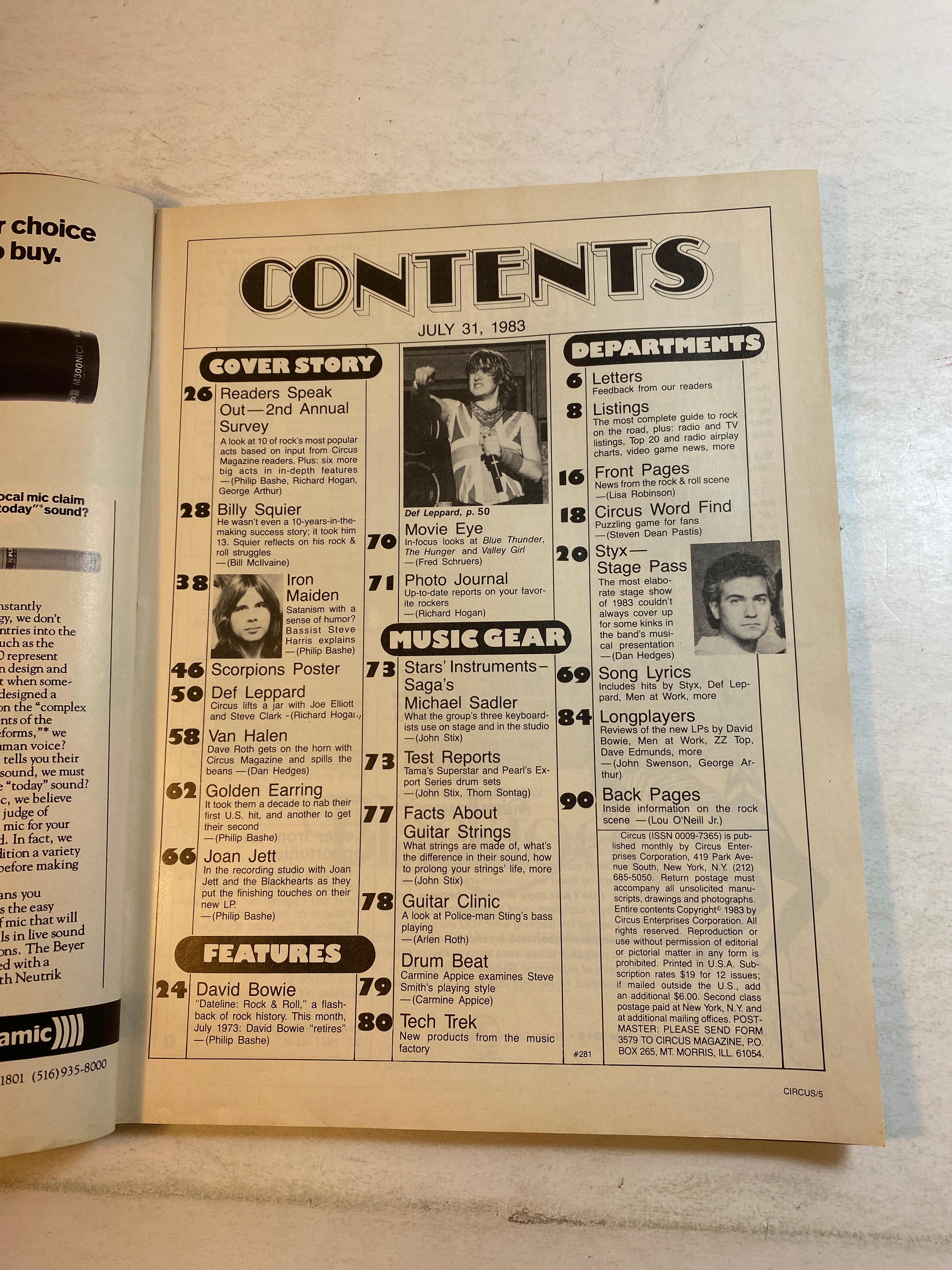 Circus Magazine July 31, 1983 Rock Fan Survey
