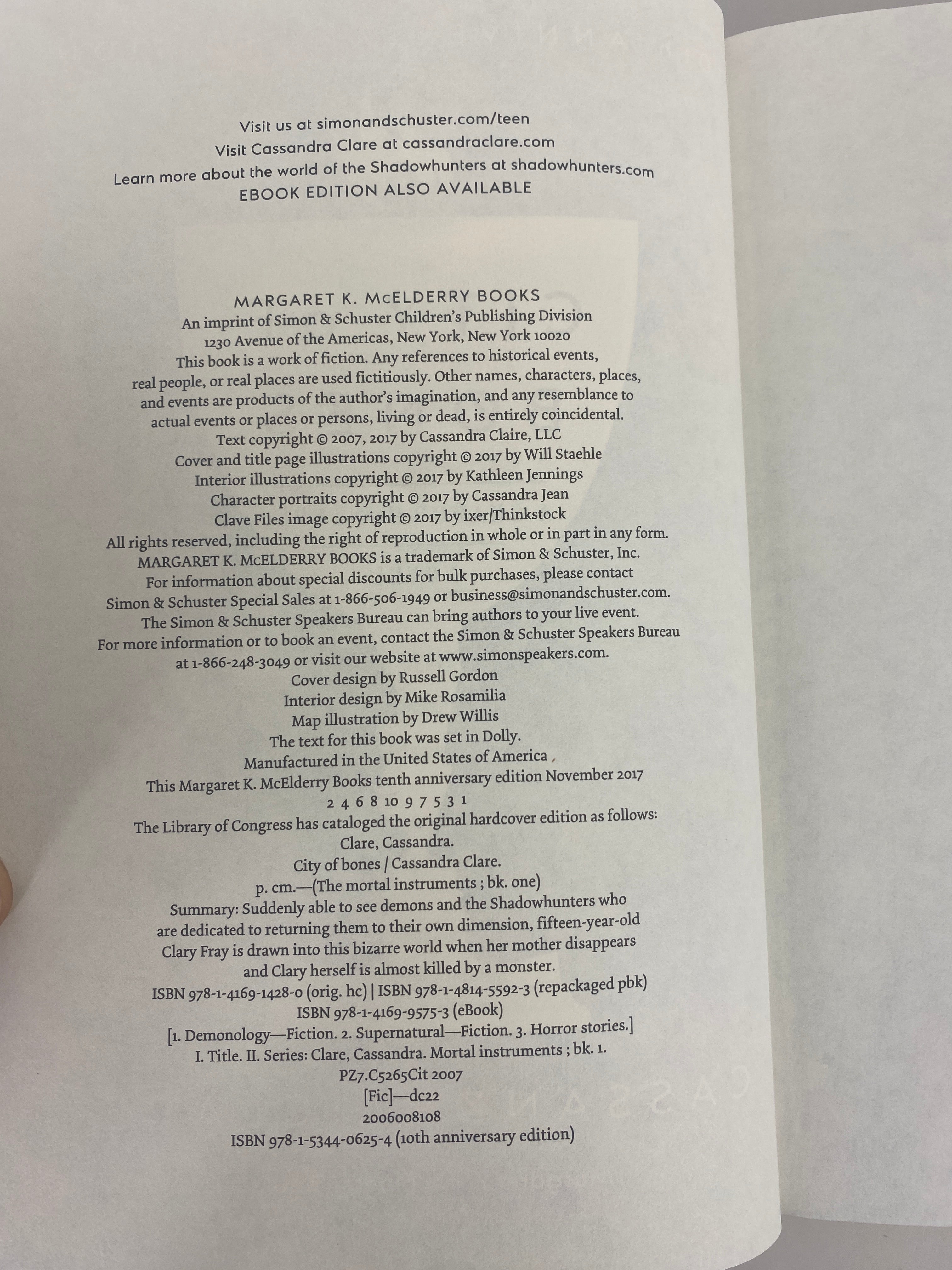 City of Bones 10th Anniversary Edition Clare HC 2017