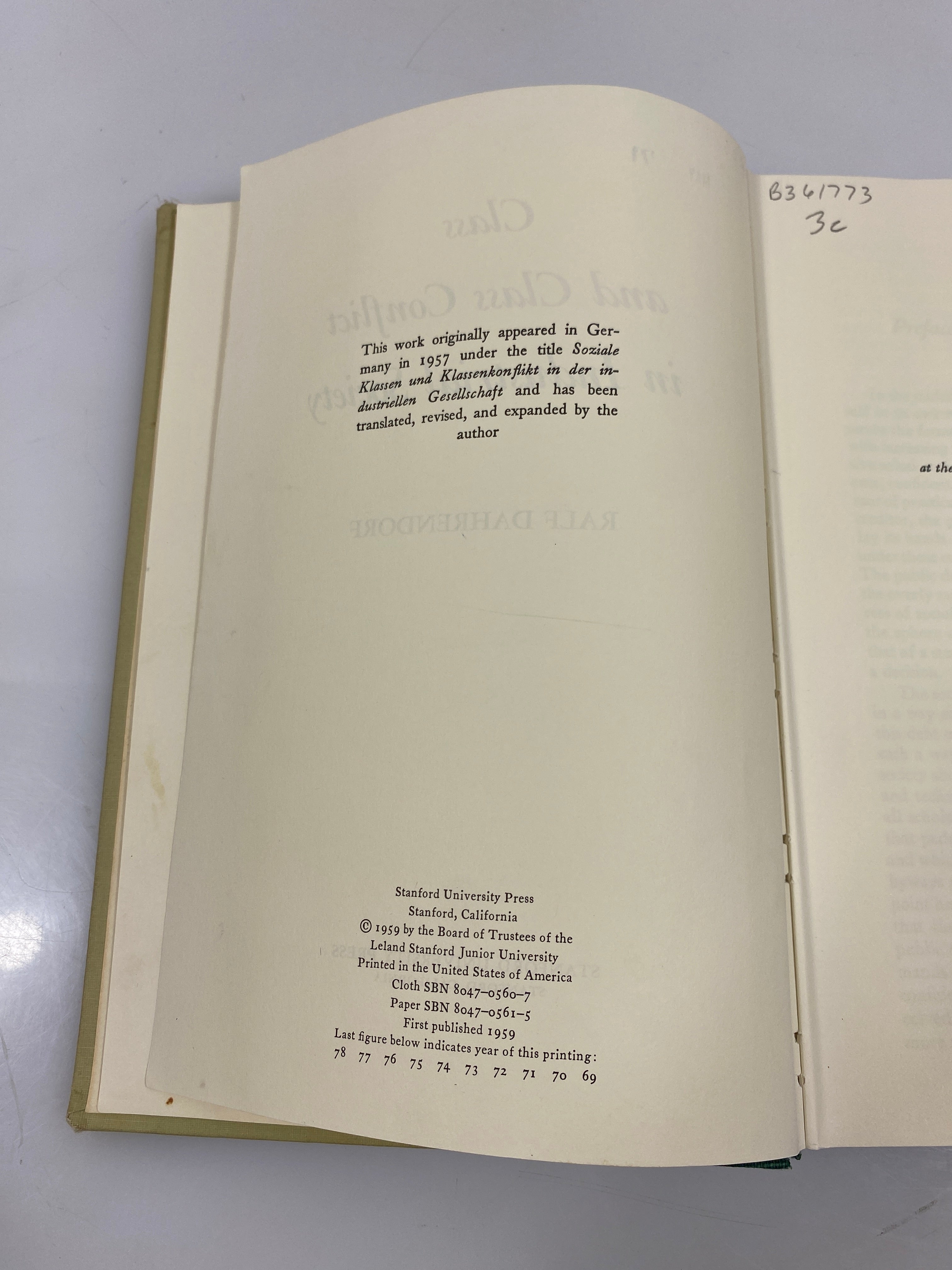 Class and Class Conflict by Ralf Dahrendorf Ex-library 1959 HC