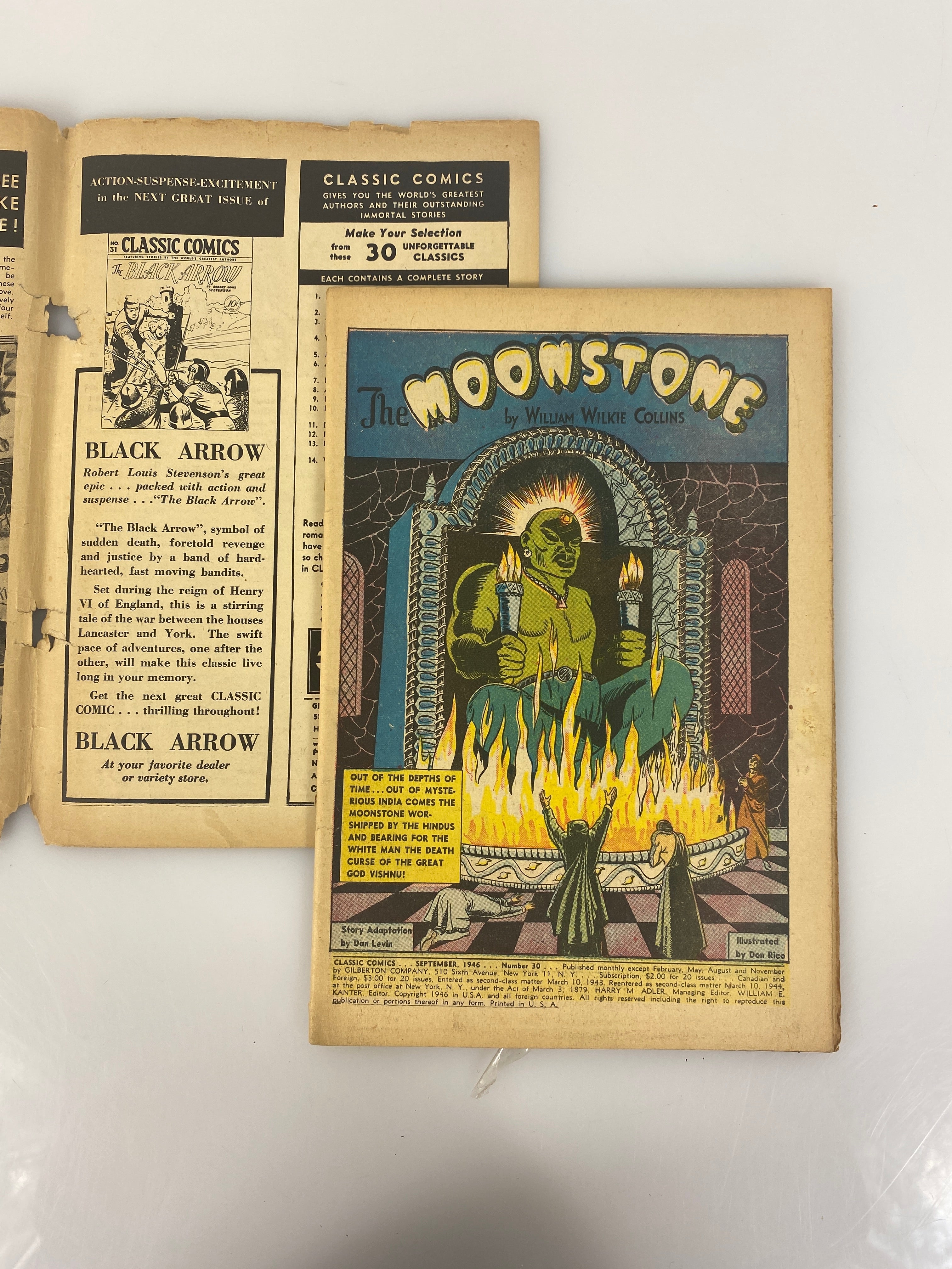 Classics Illustrated Moonstone William Wilke Collins No. 30 1944 HRN30