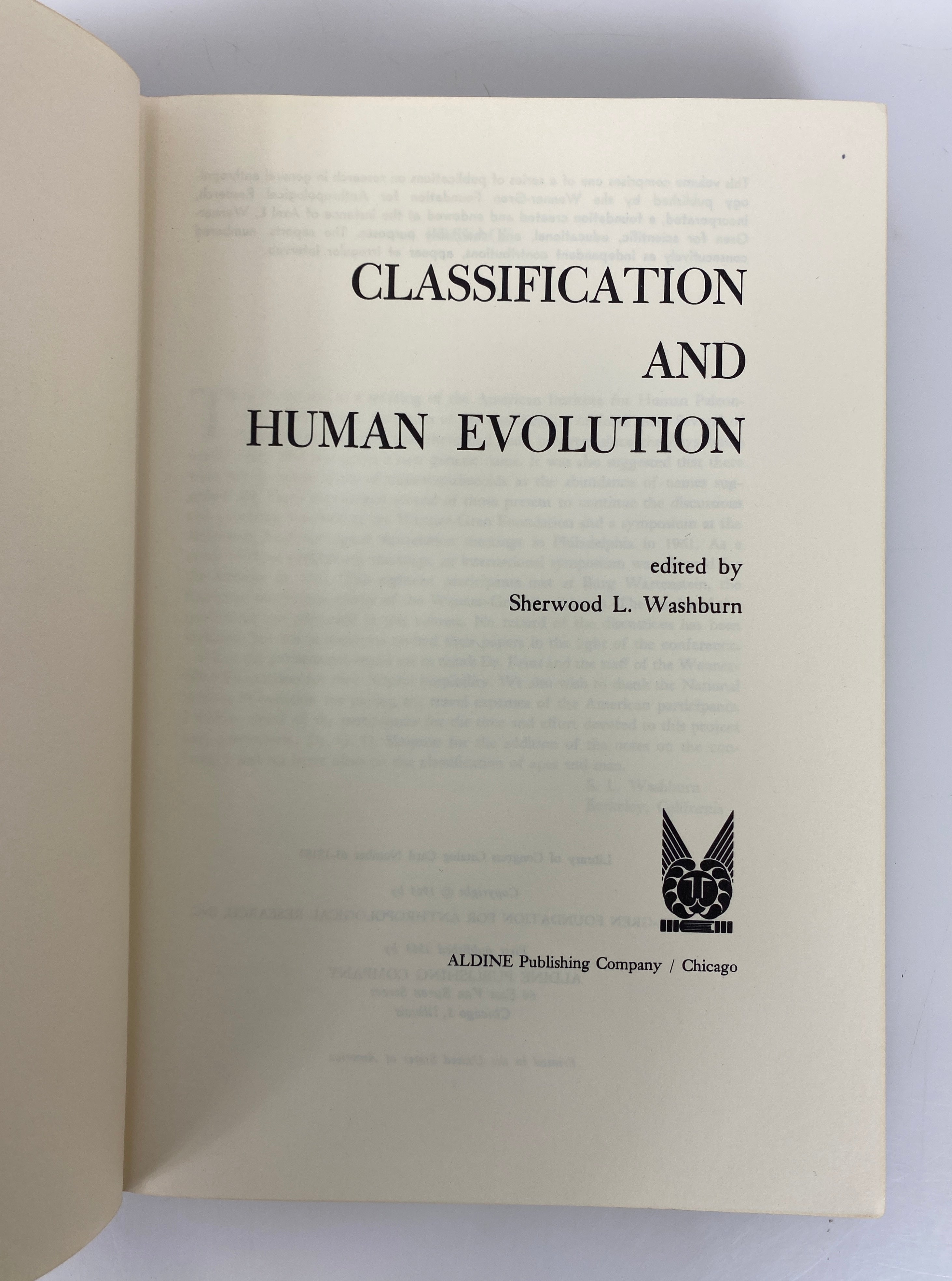 Classification and Human Evolution by Sherwood Washburn 1963 1st Ed HC DJ
