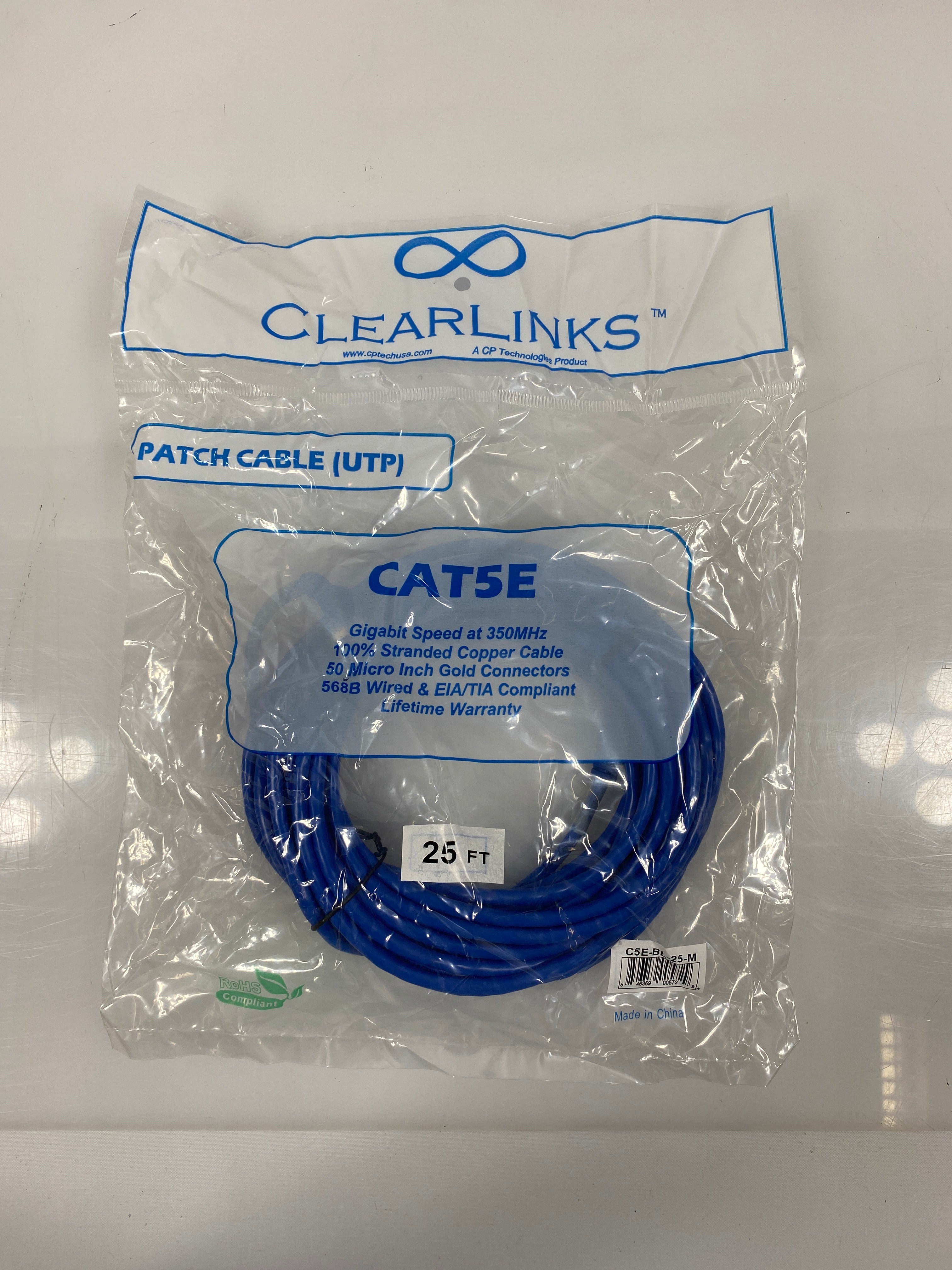 Clearlinks Cat5E UTP Patch Cable 25' C5E-BL-25-M
