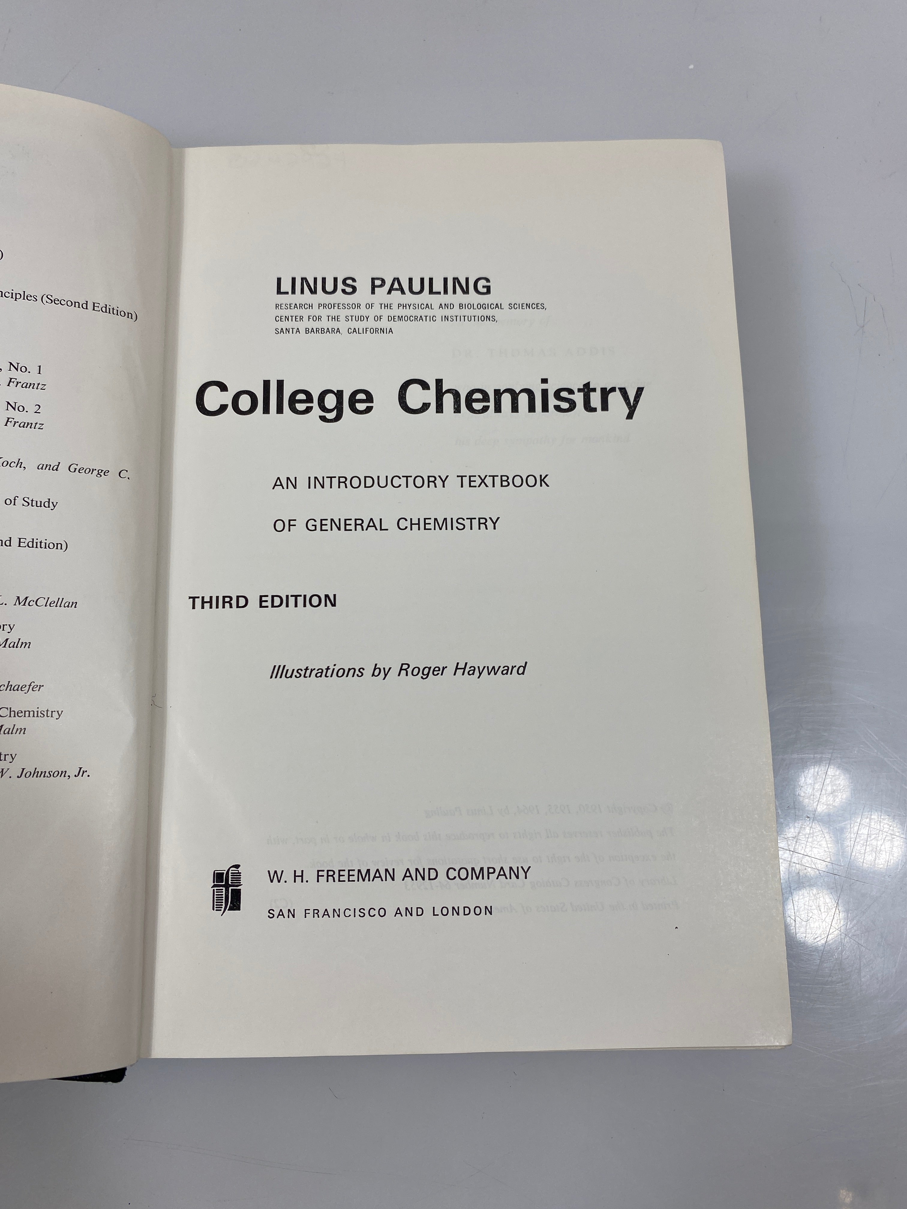 College Chemistry by Pauling 3rd Edition Ex-library 1964 HC