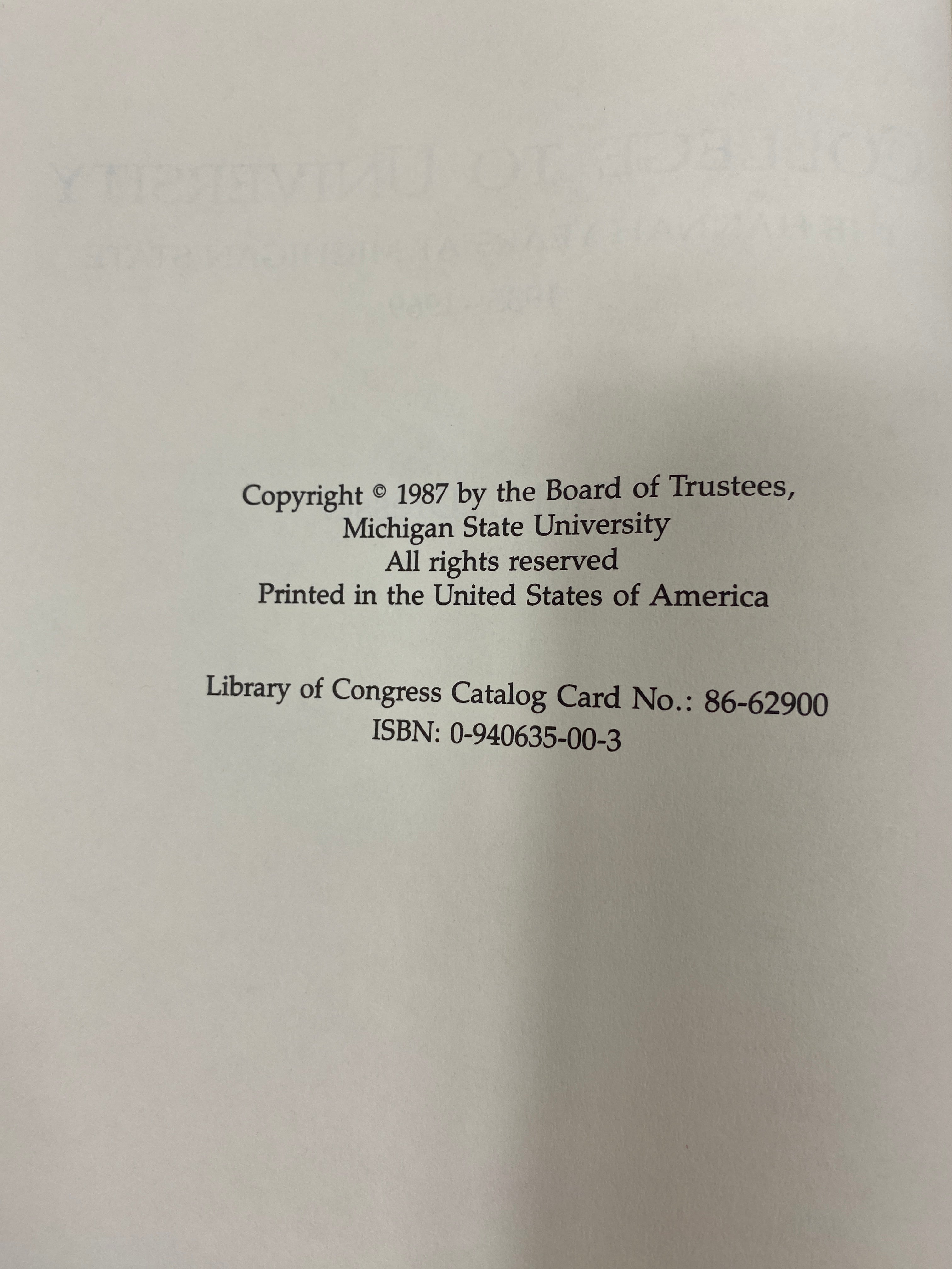 College to University: Hannah Years at Michigan State Dressel HC 1987
