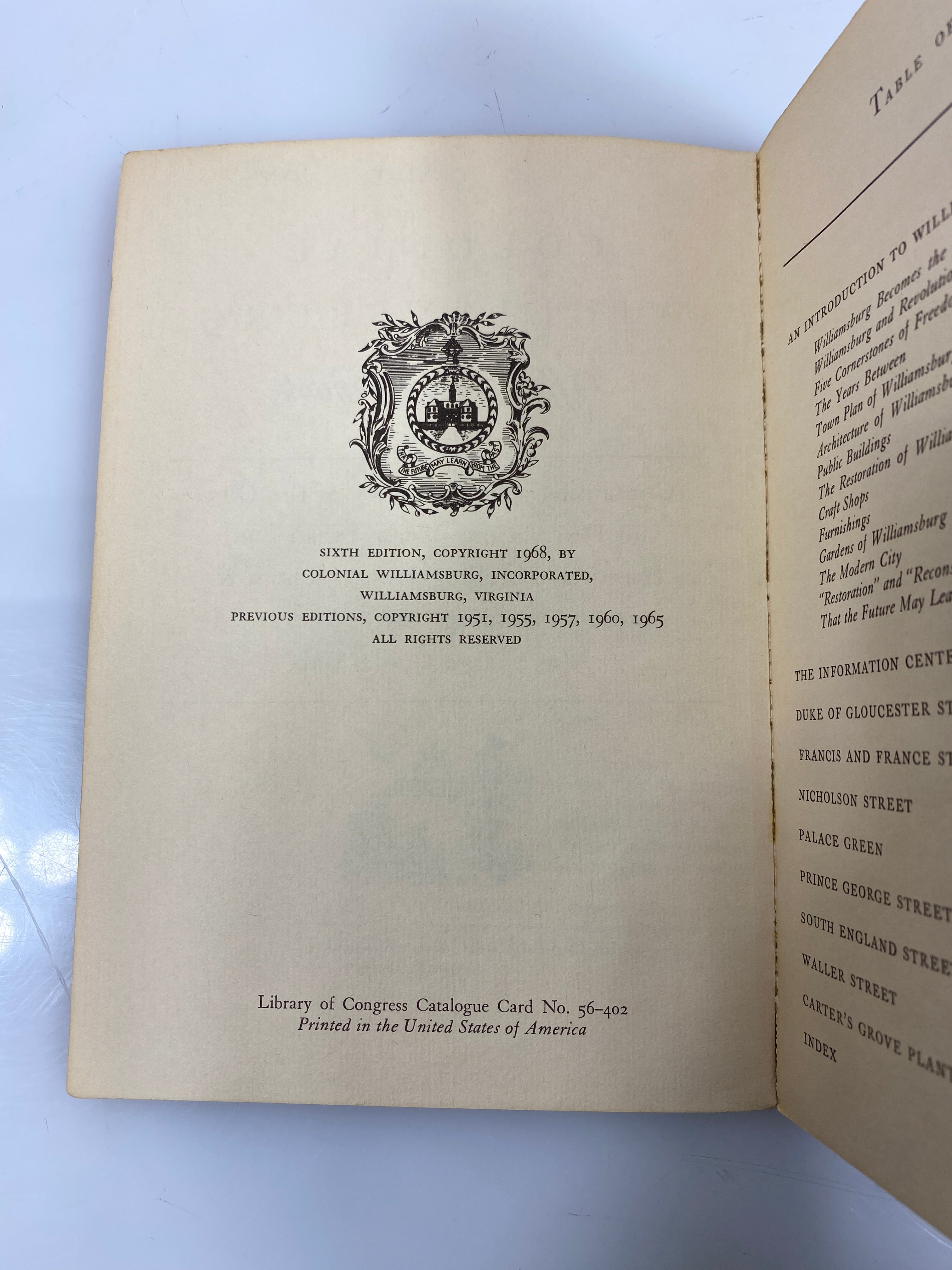 Colonial Williamsburg Official Guidebook 1968 SC