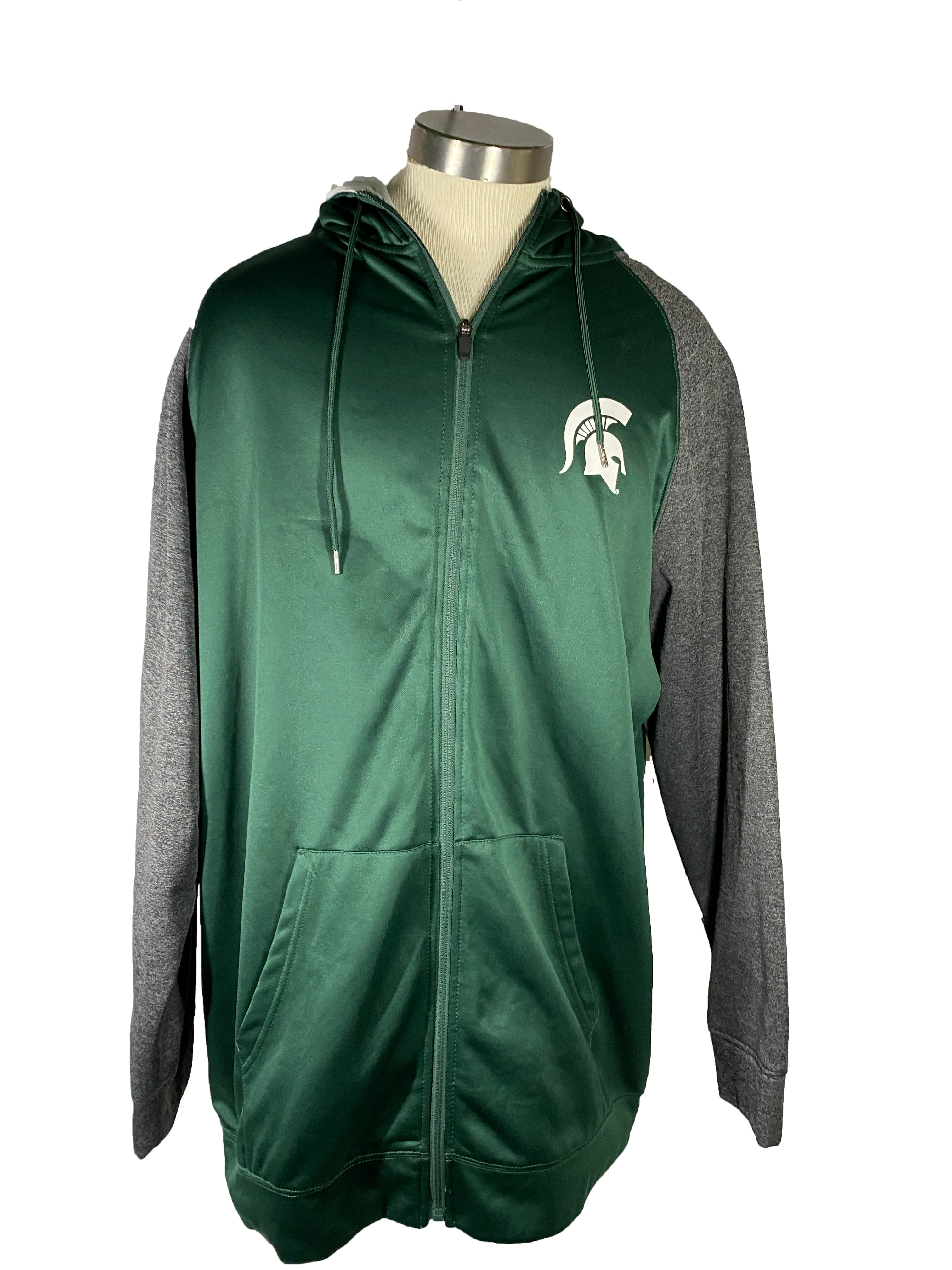Colosseum Green and Gray Michigan State Zip-Up Hoodie Men's Size 1XT