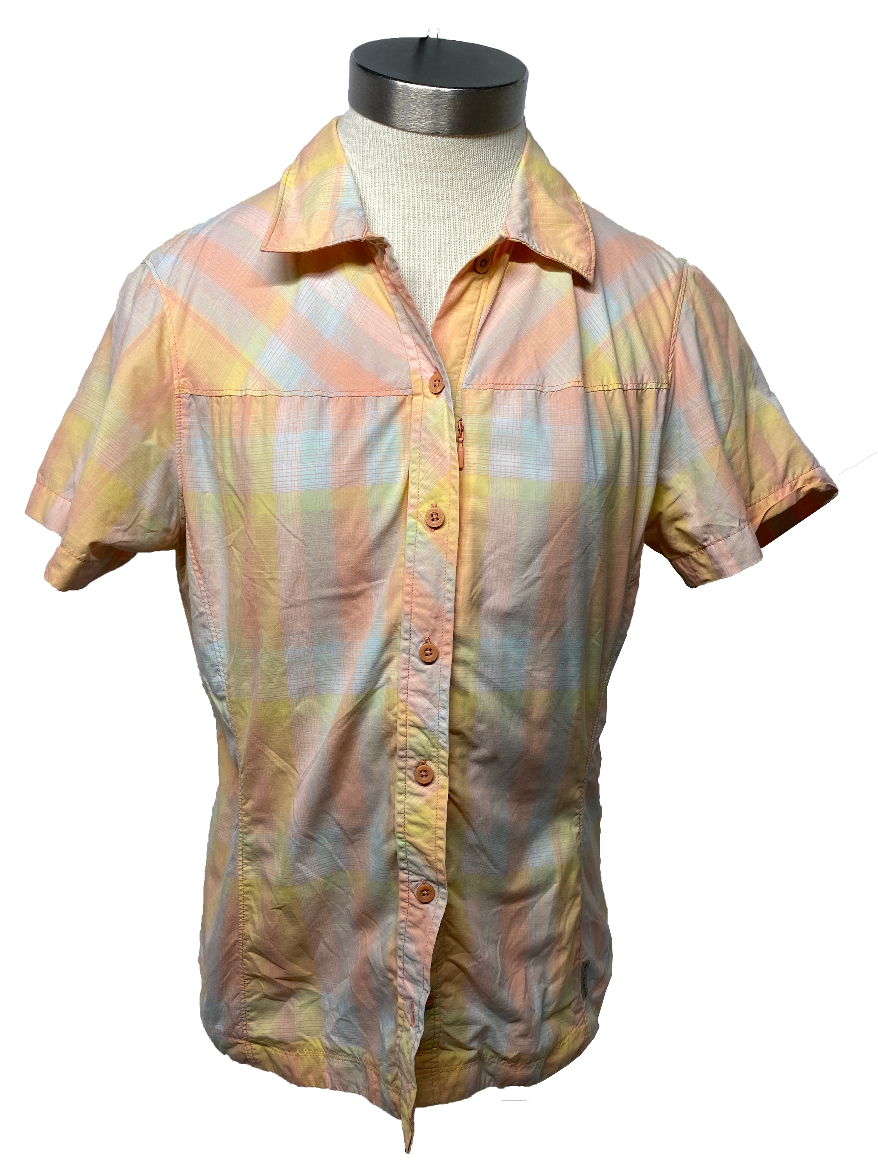 Columbia Titanium Omni-Dry Short Sleeve Button Down Shirt Pastel Plaid Women's Size M