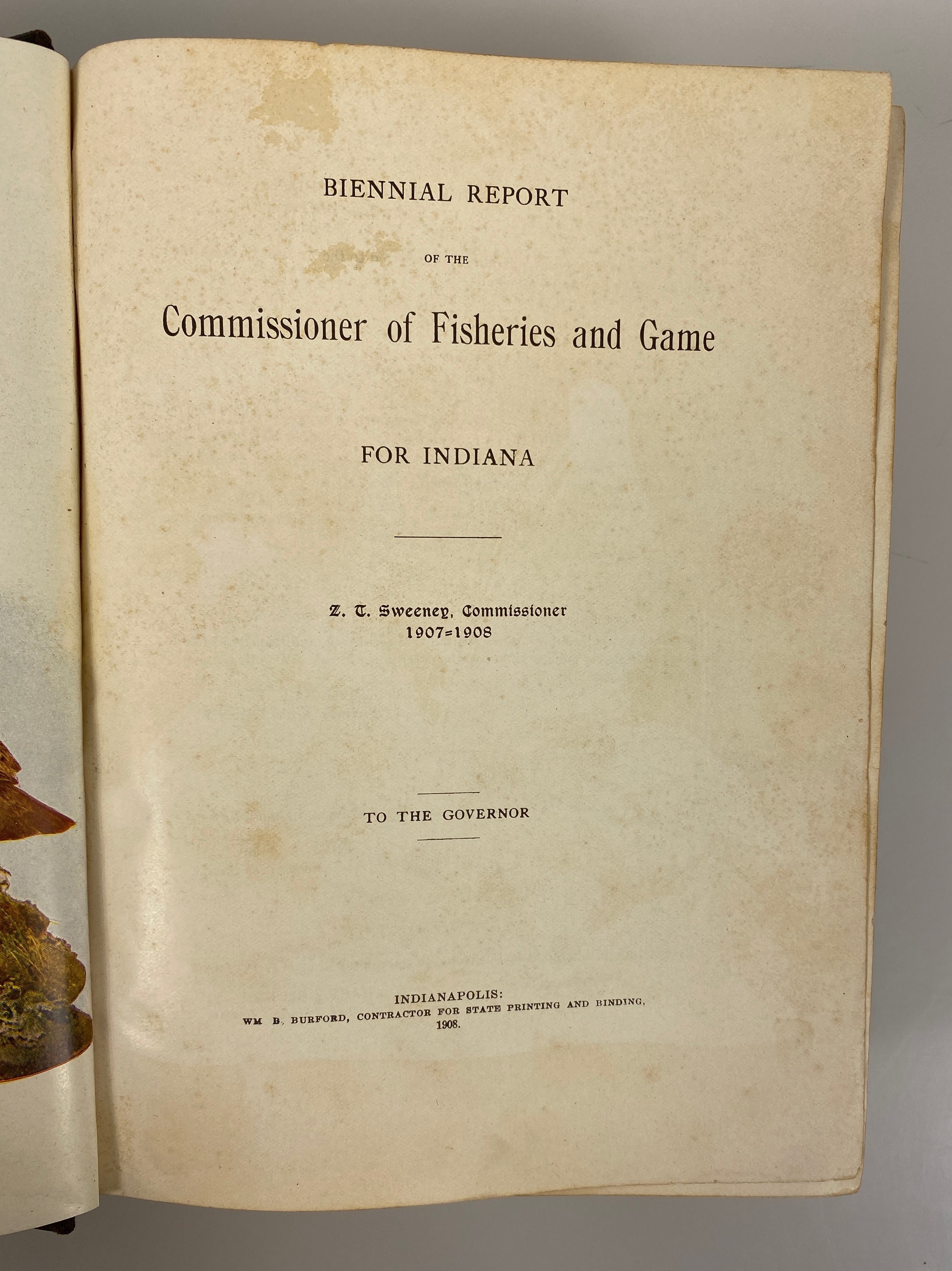 Commissioner's Report Fish & Game of Indiana 1908 Antique Illustrated HC