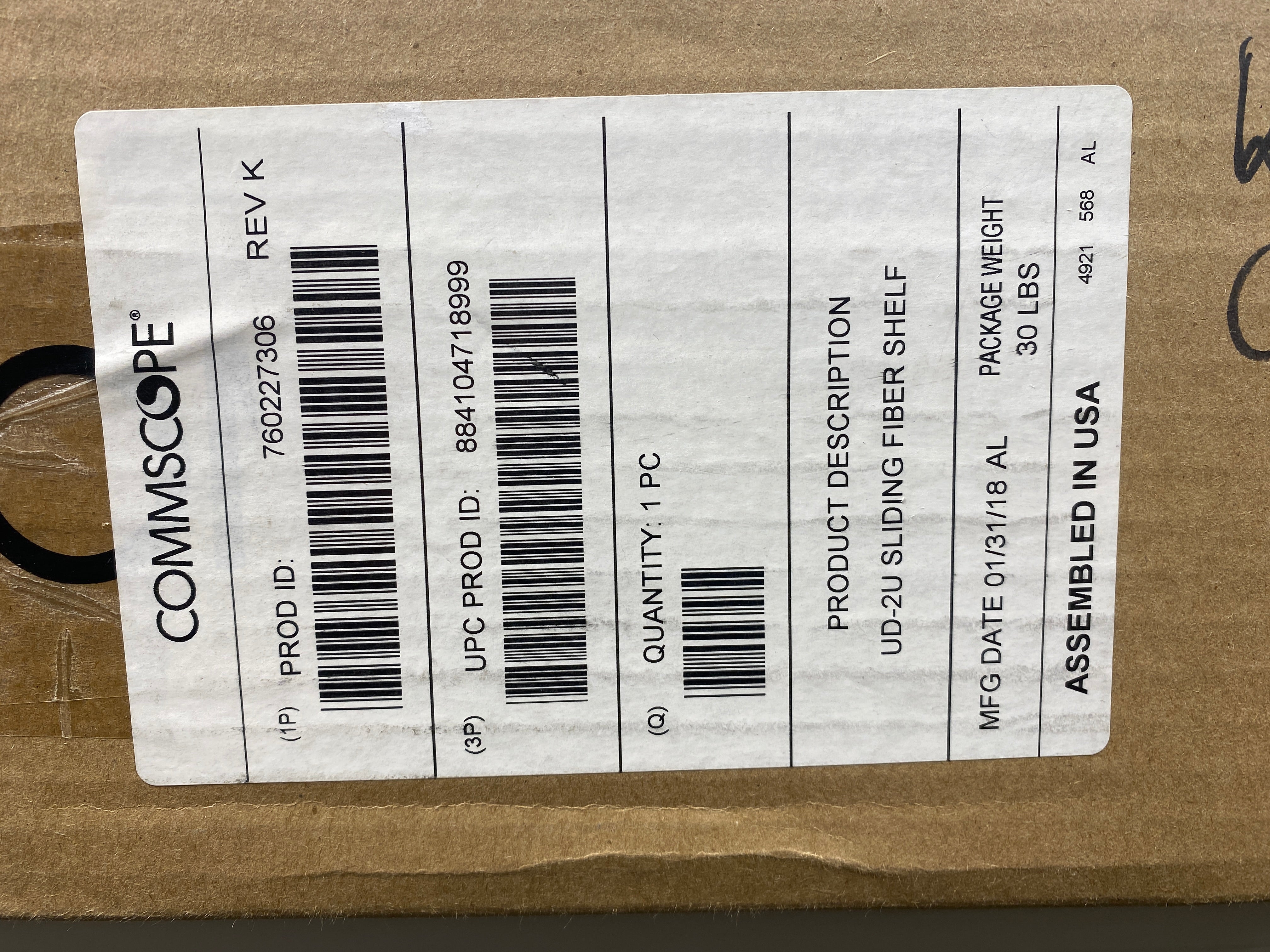 CommScope 760227306 UD 2U Sliding Fiber Shelf