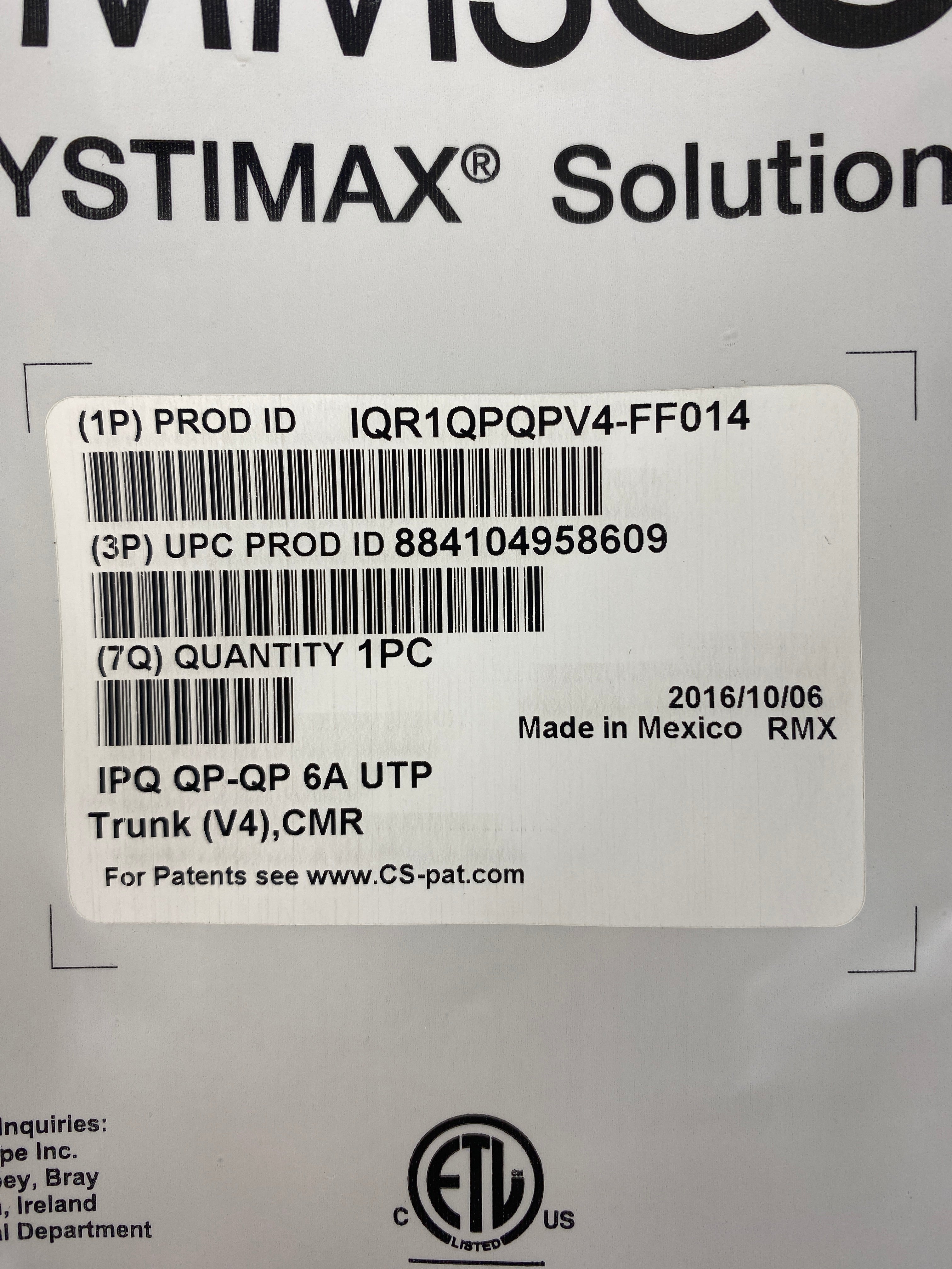 CommScope Systimax Solutions IPQ QP-QP 6A UTP Trunk Cable 17'