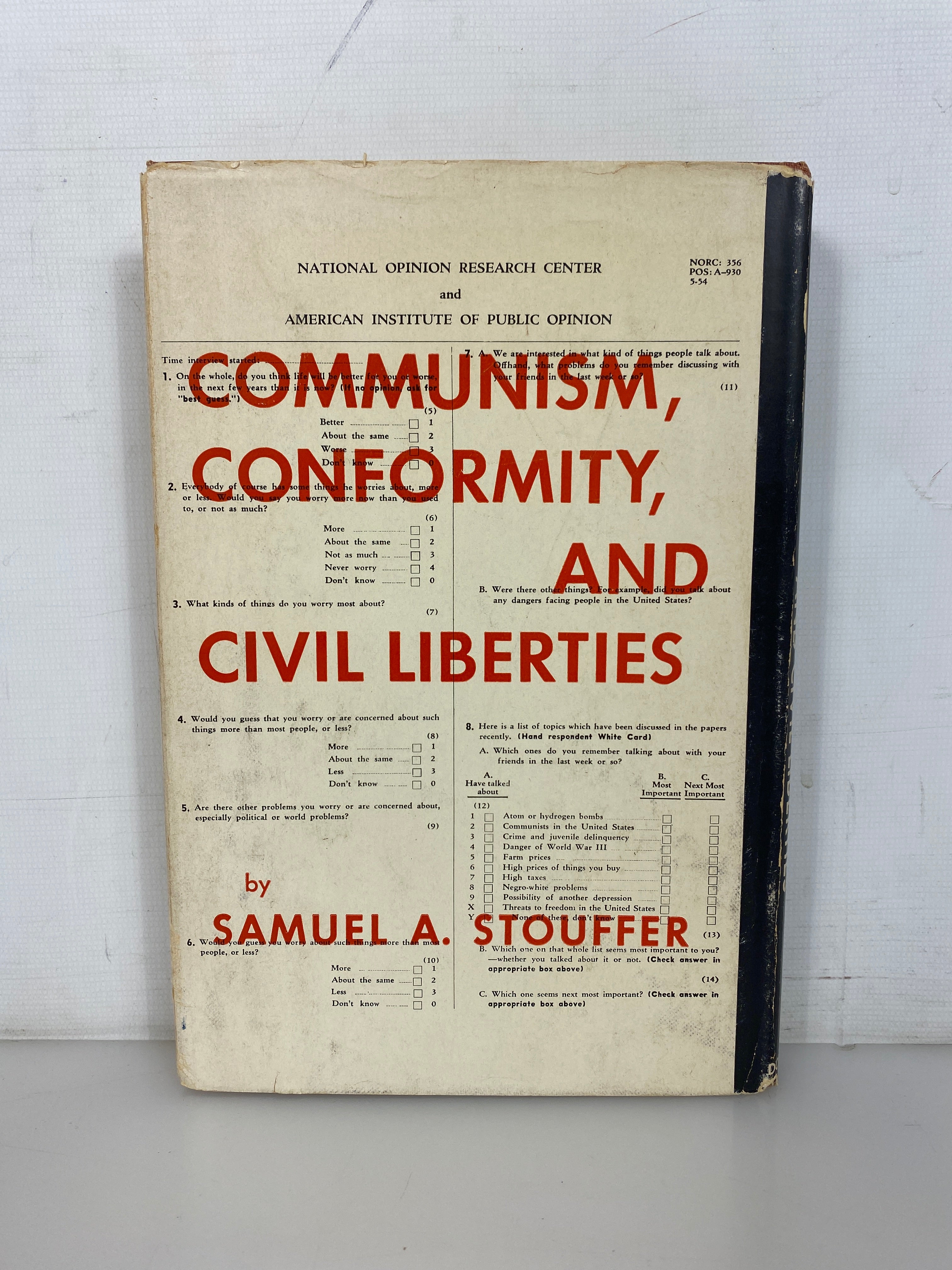 Communism Conformity and Civil Liberties by Stouffer 1955 1st Ed HCDJ