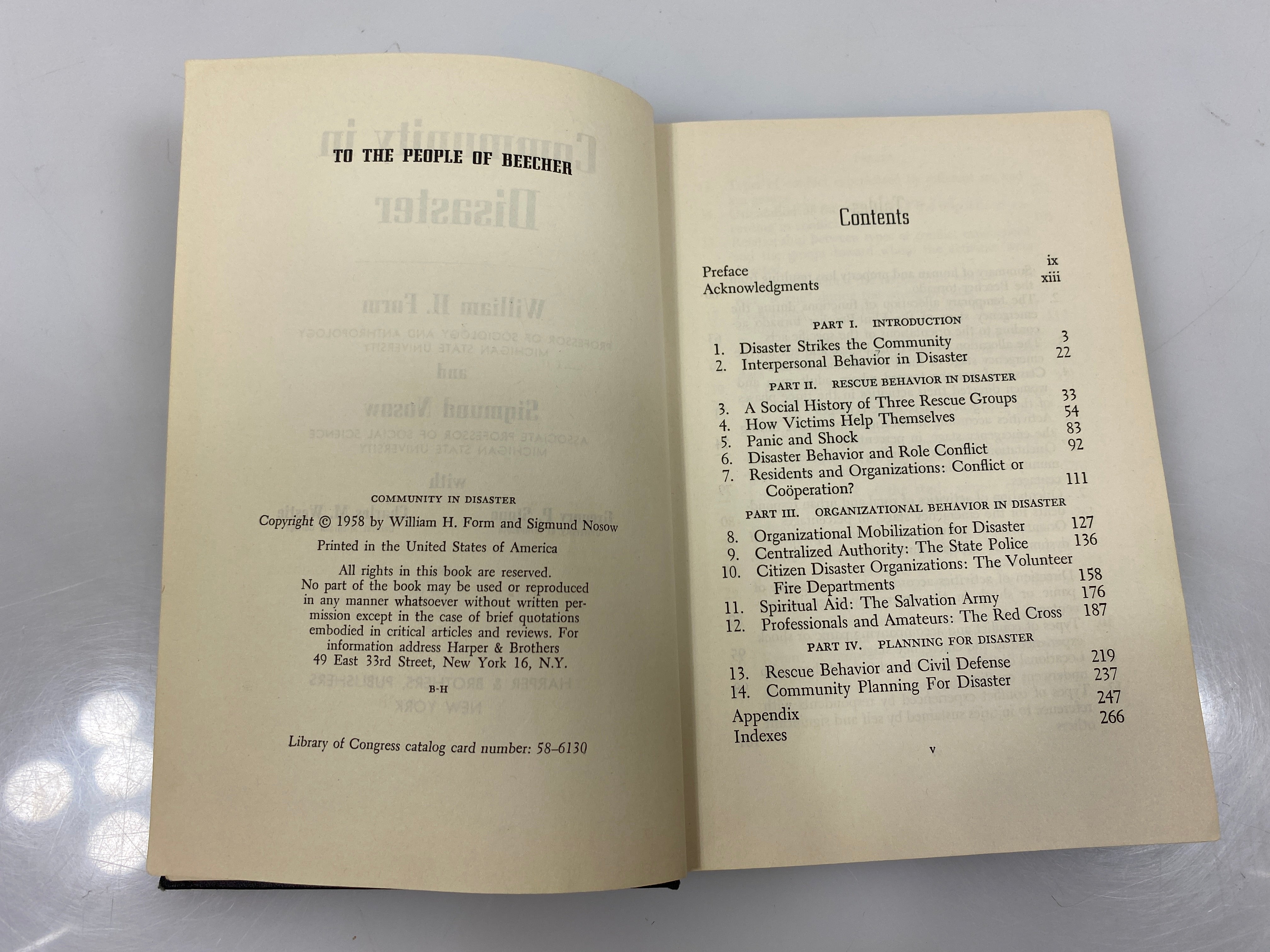 Community in Disaster by Form/Nosow Ex-library 1958 HC