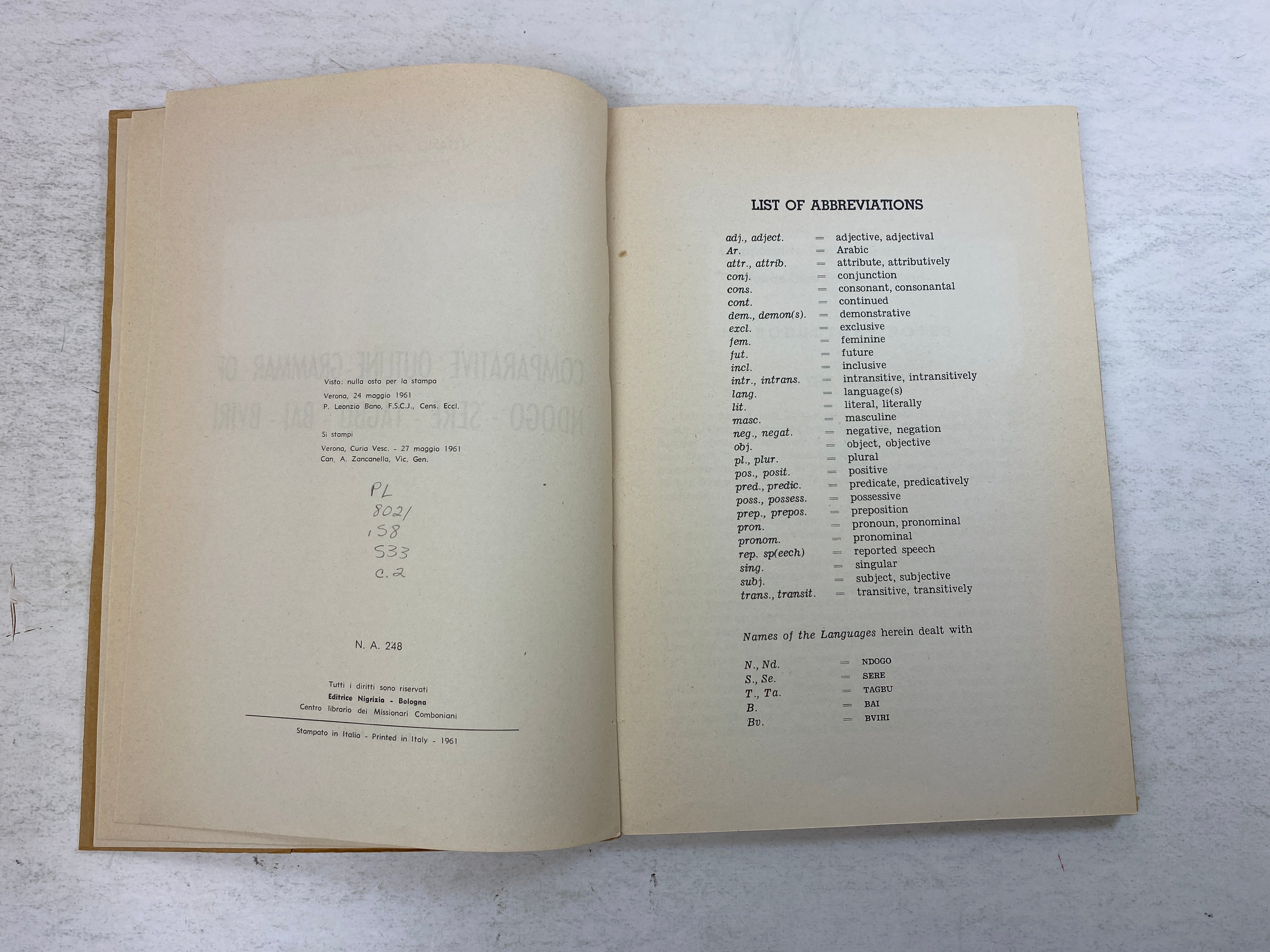 Comparative Outline Grammar of Ndogo-Sere-Tagbu-Bai-Bviri 1961