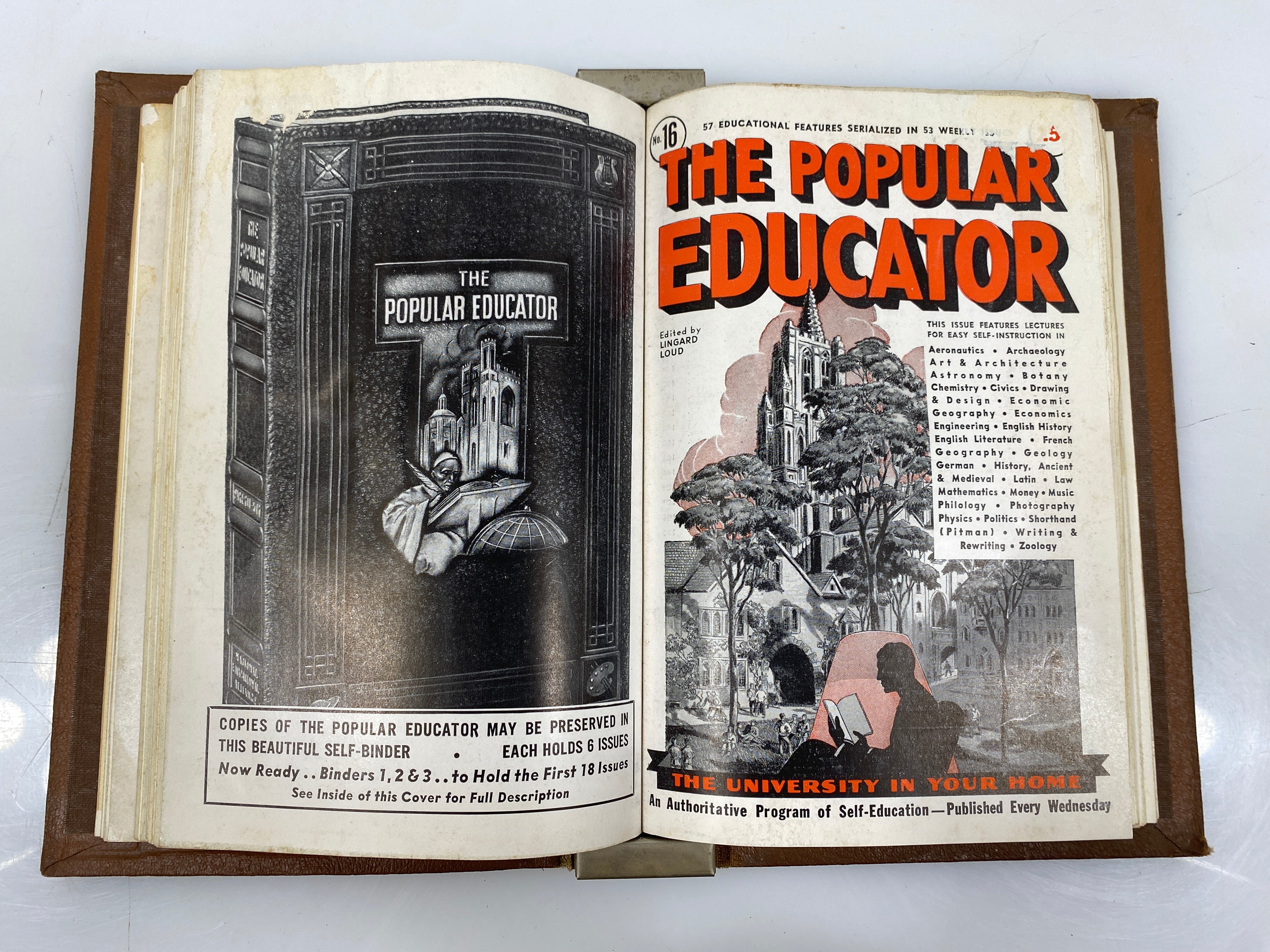 Complete 7 Volume Set: The Popular Educator (1-54 w Index) 1938 HC Binders