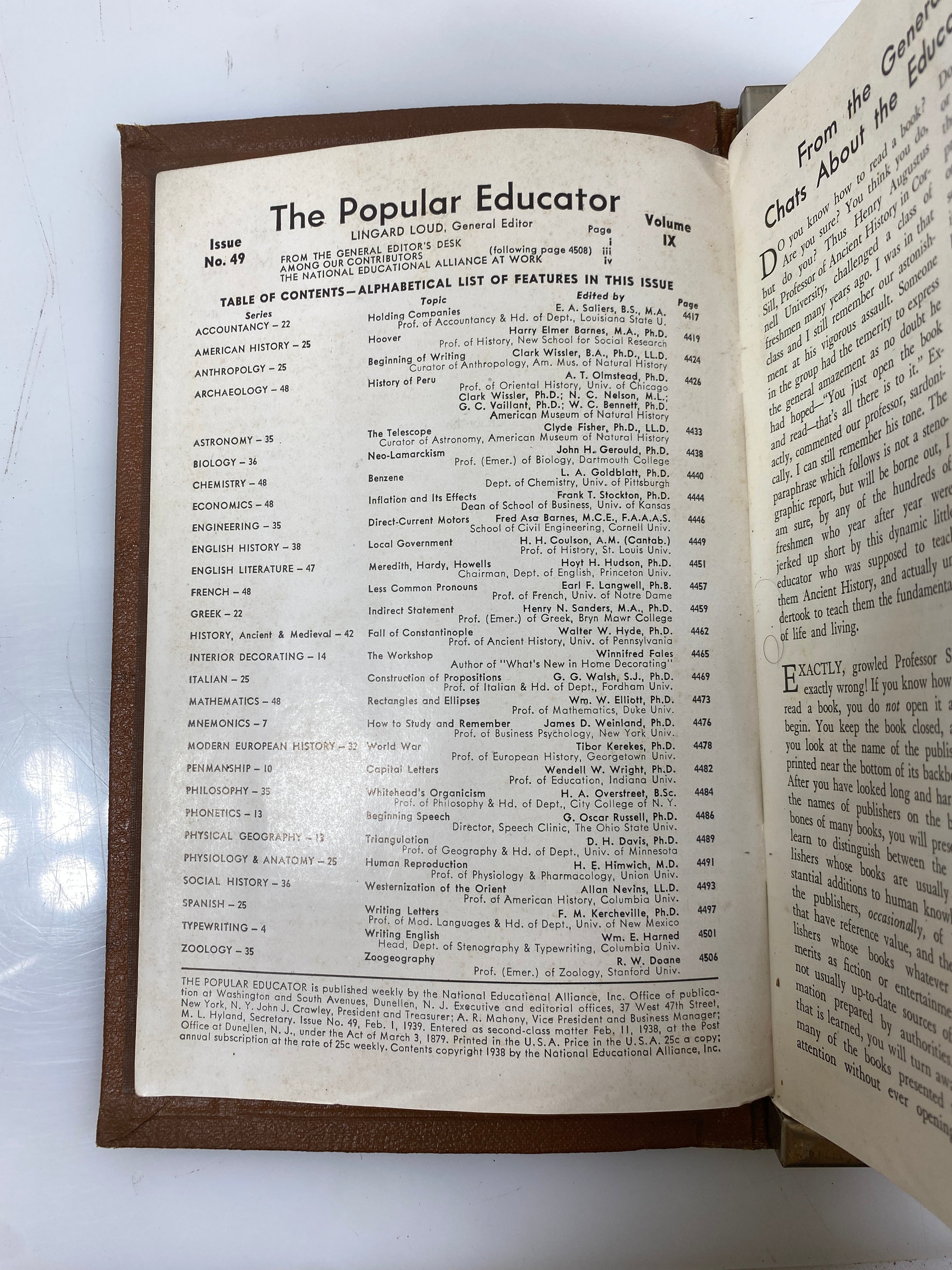 Complete 7 Volume Set: The Popular Educator (1-54 w Index) 1938 HC Binders