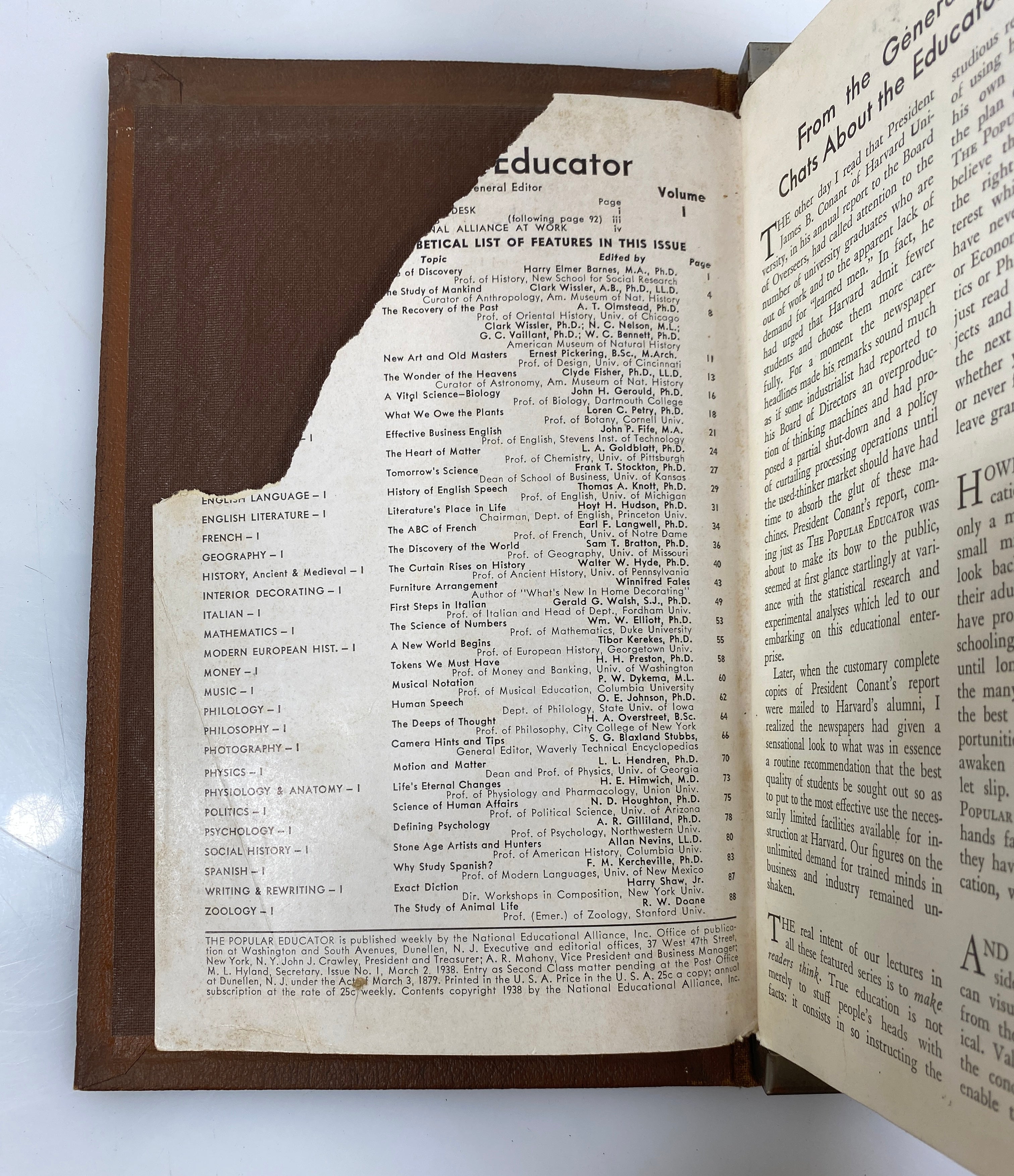 Complete 7 Volume Set: The Popular Educator (1-54 w Index) 1938 HC Binders