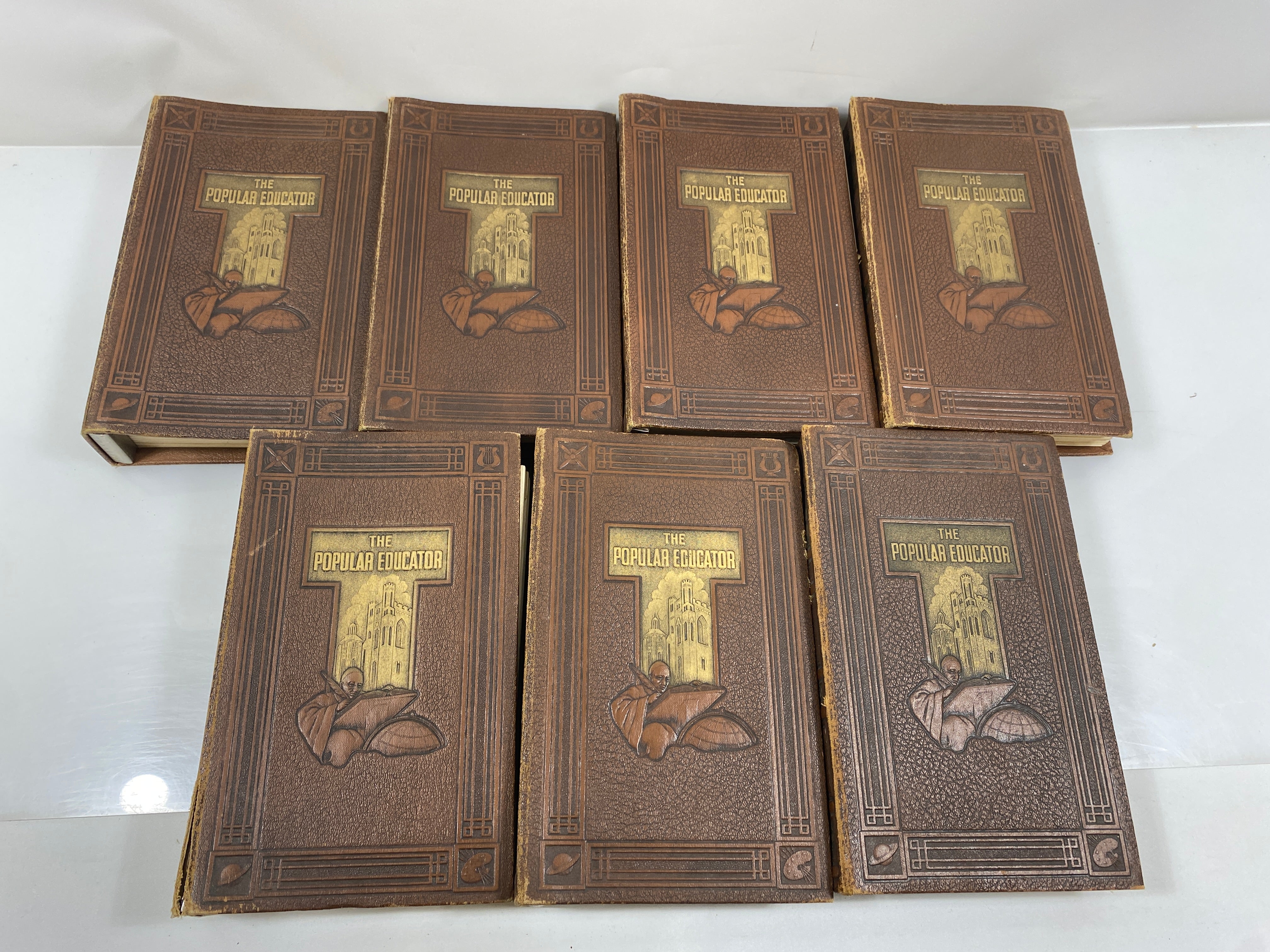 Complete 7 Volume Set: The Popular Educator (1-54 w Index) 1938 HC Binders