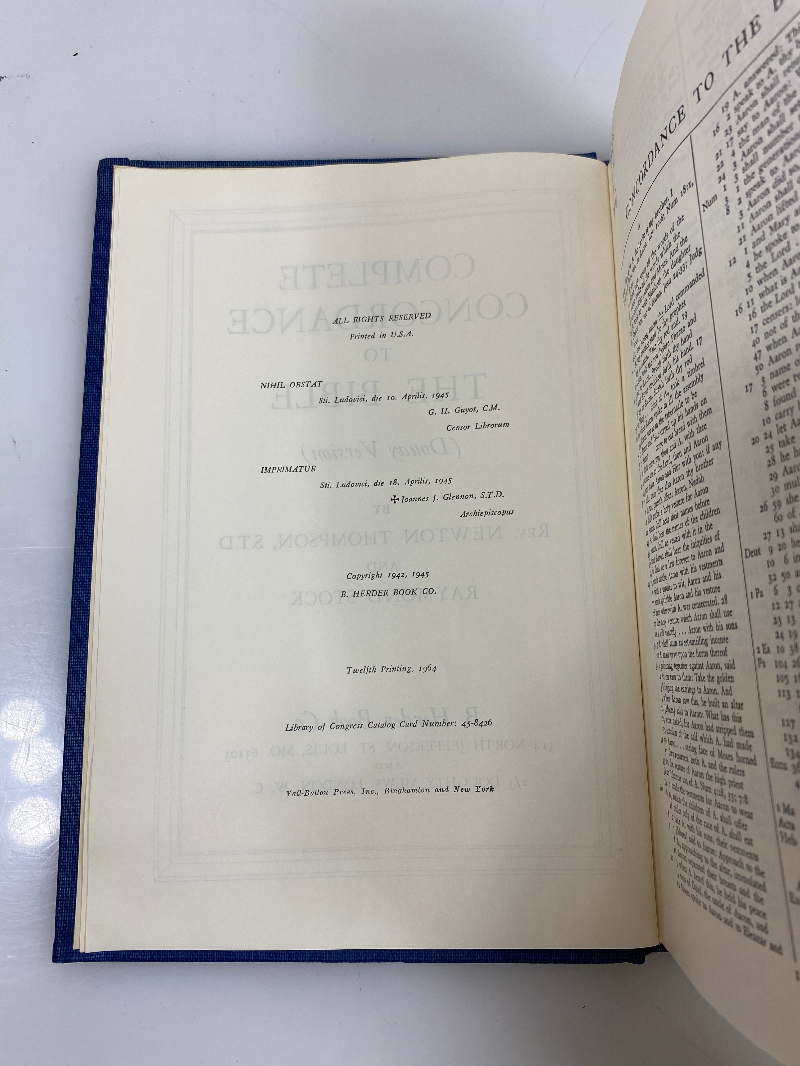 Complete Concordance to the Bible by Thompson/Stock Ex-library 1964 HC