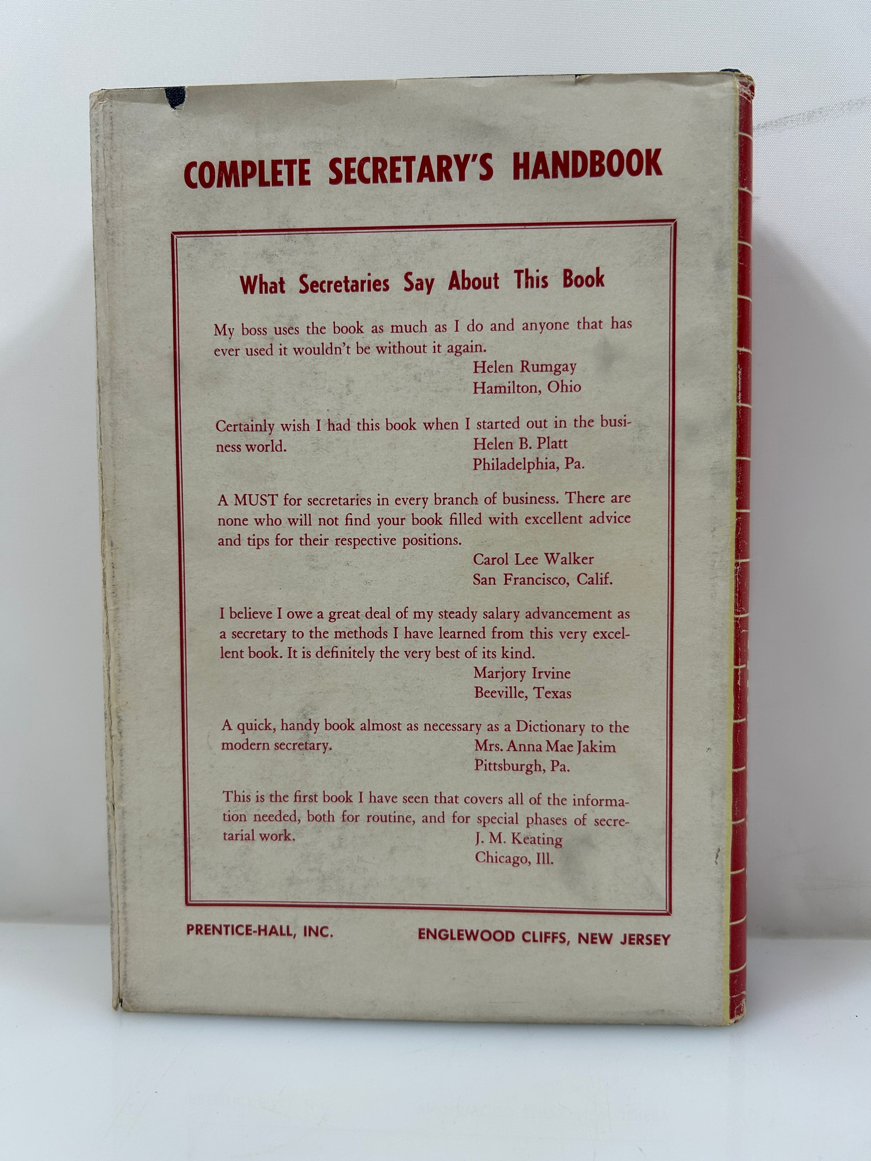 Complete Secretary's Handbook by Doris/Miller Prentice Hall 13th Print 1956 HCDJ
