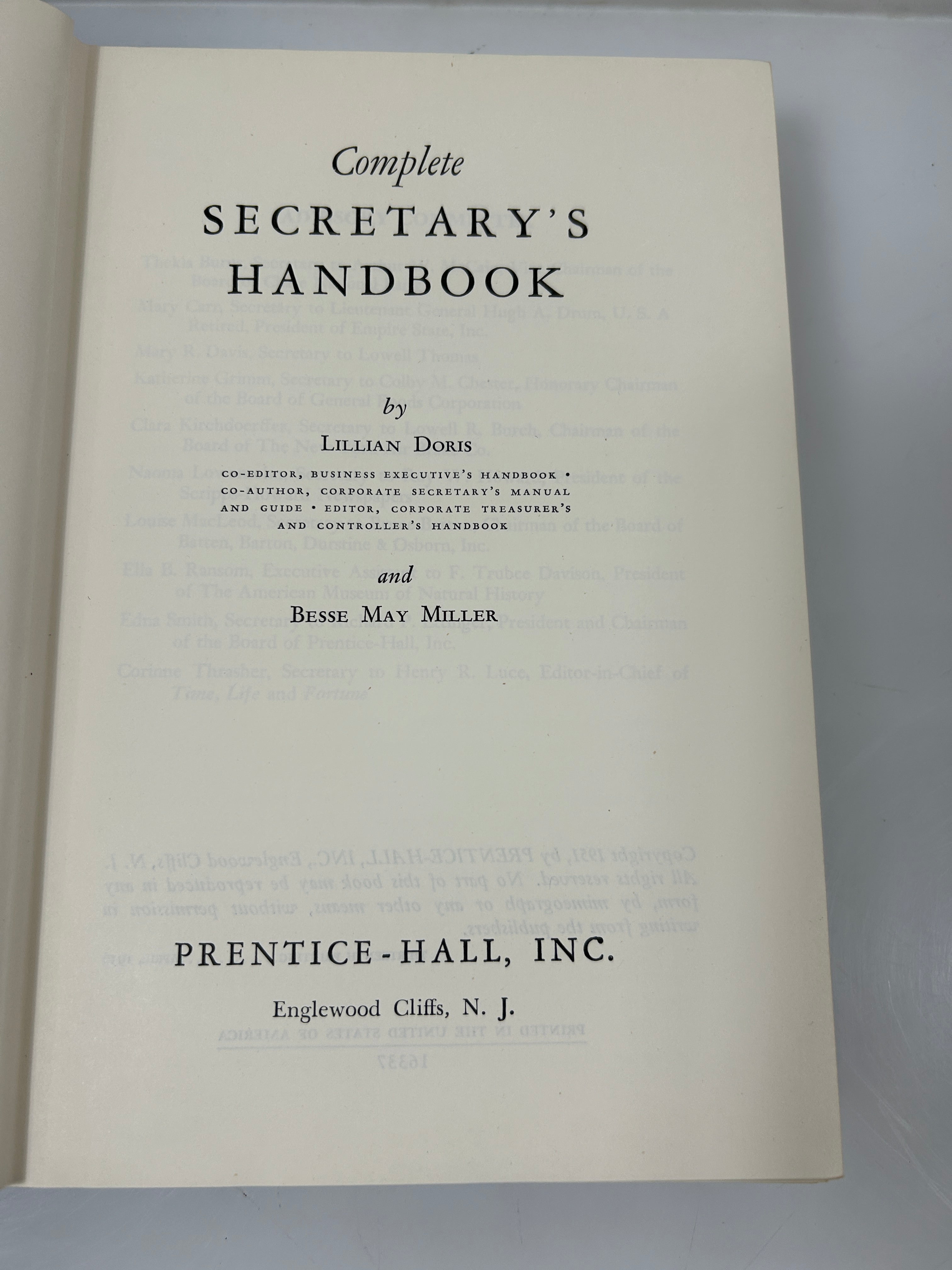 Complete Secretary's Handbook by Doris/Miller Prentice Hall 13th Print 1956 HCDJ