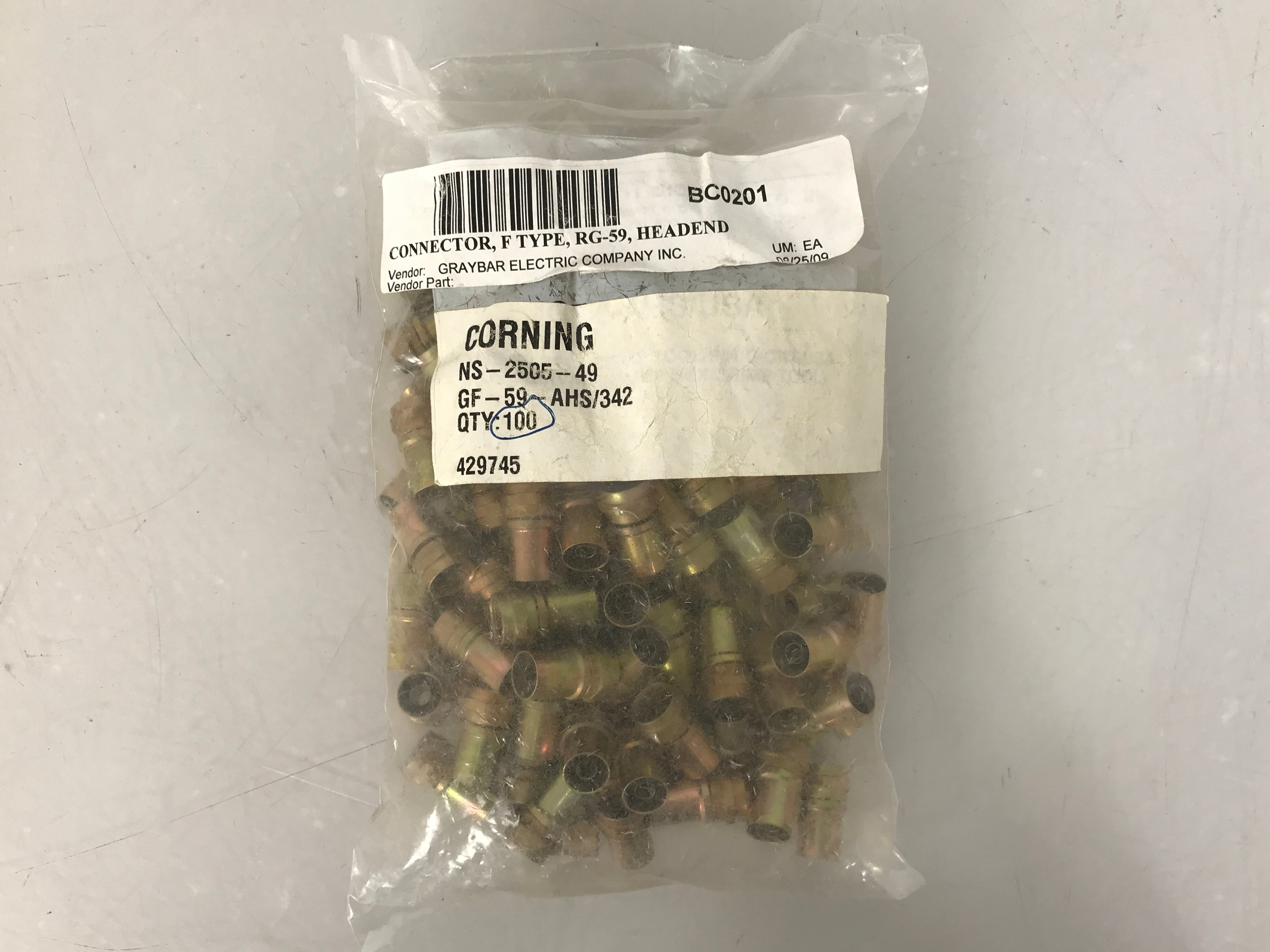 Corning Gilbert GF-59-AHS/342, NS-2505-49 F-Type RG-59 Headend Connector Pack of 100