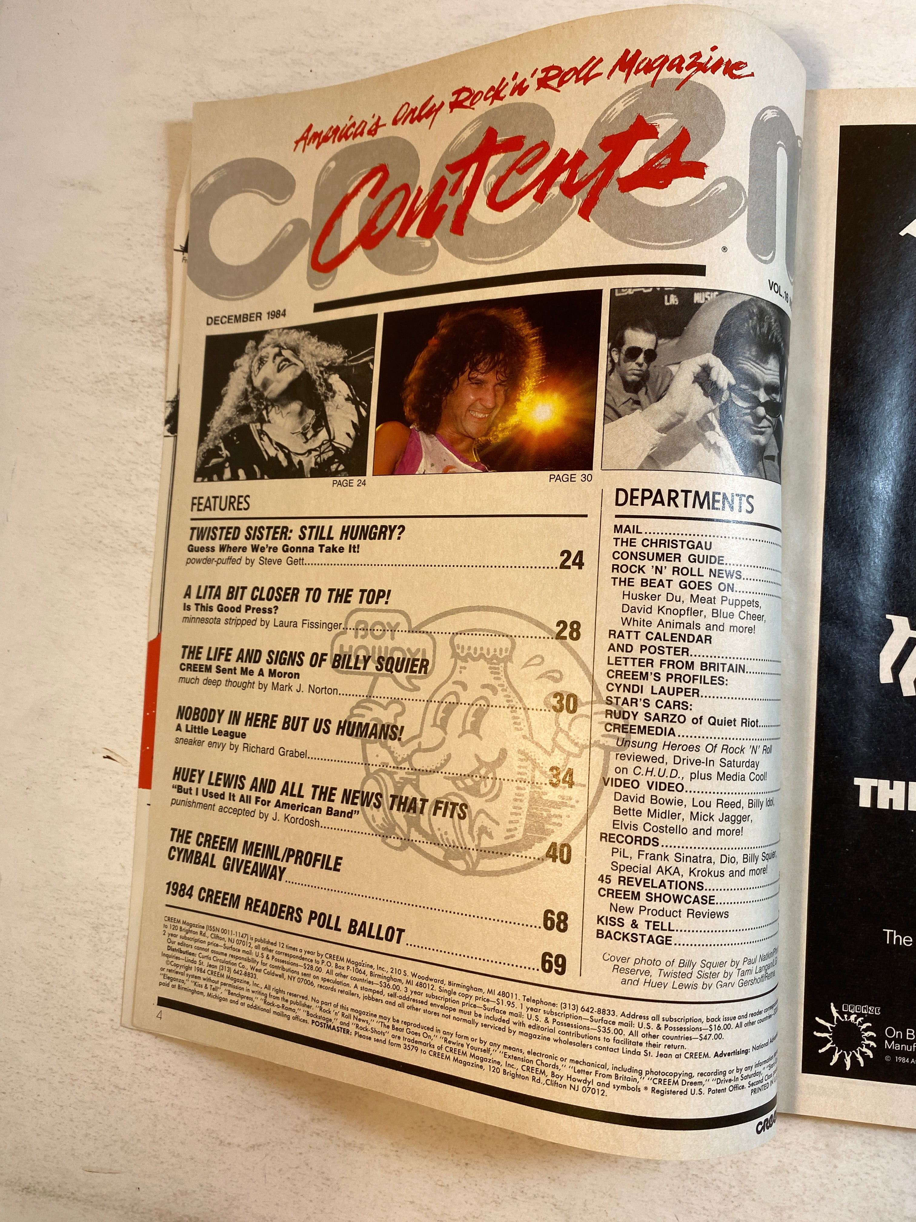 Creem Magazine December 1984 Billy Squier