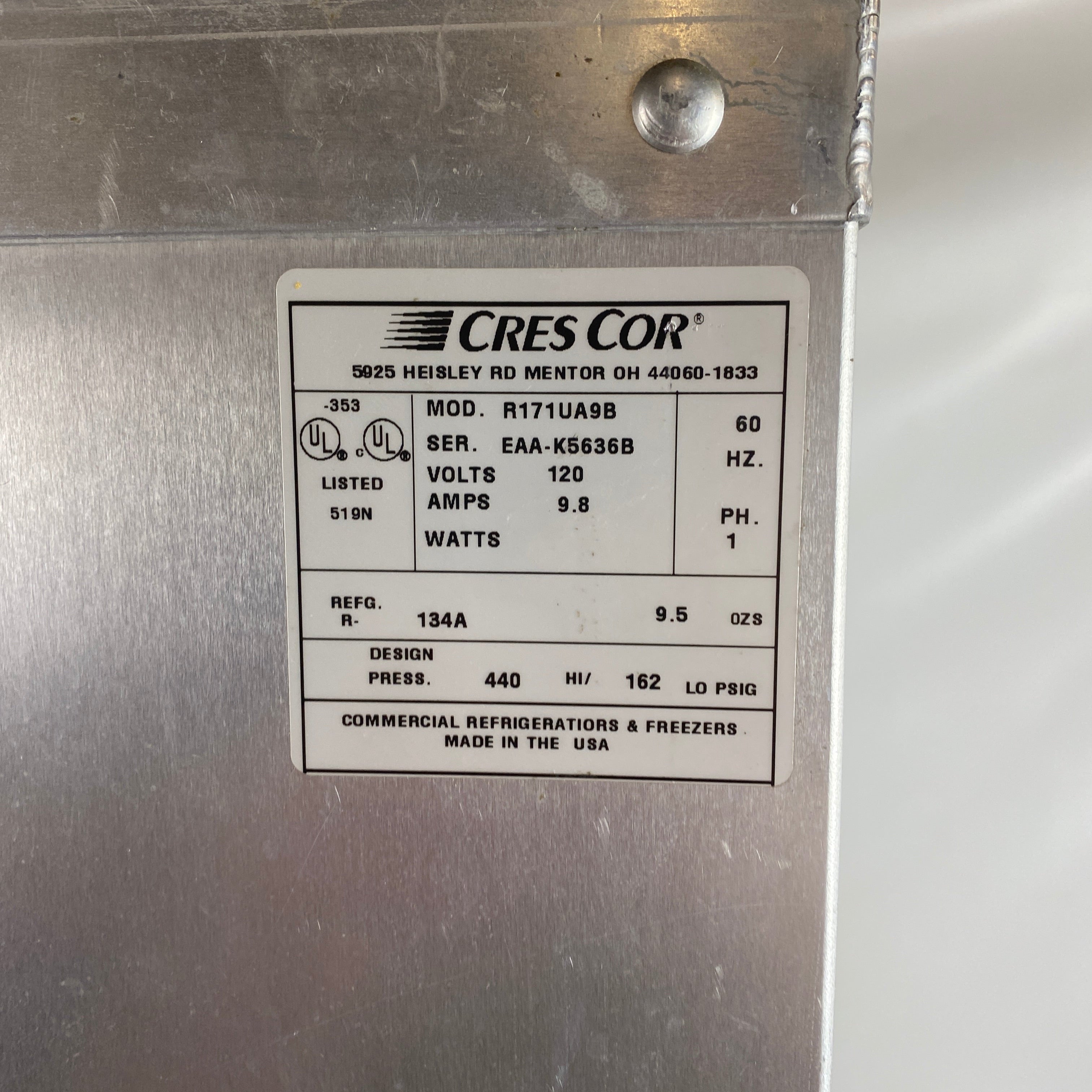 Cres-Cor #R171UA9B Mobile Cabinet Refrigerator