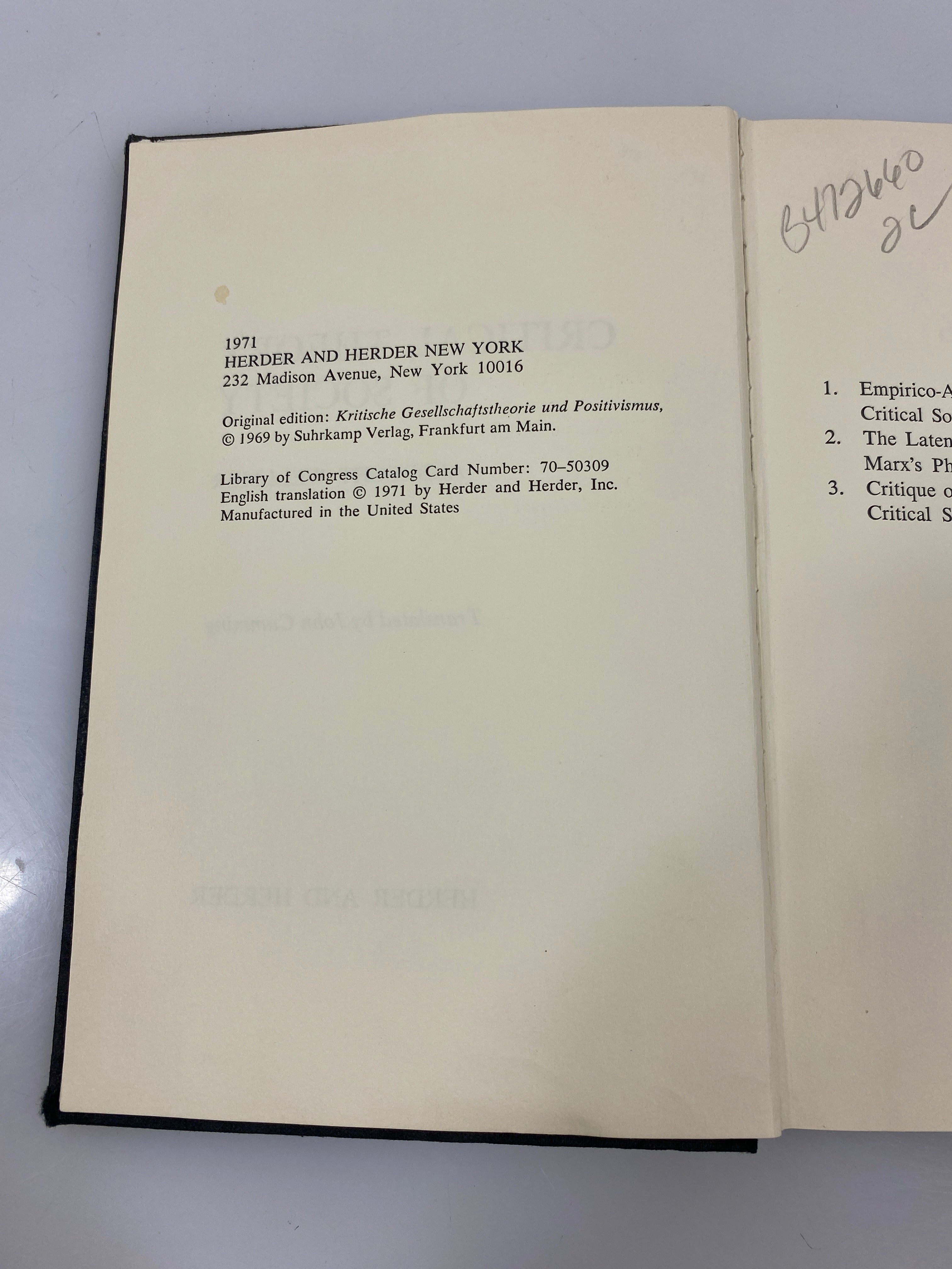 Critical Theory of Society by Wellmer Ex-library 1971 HC