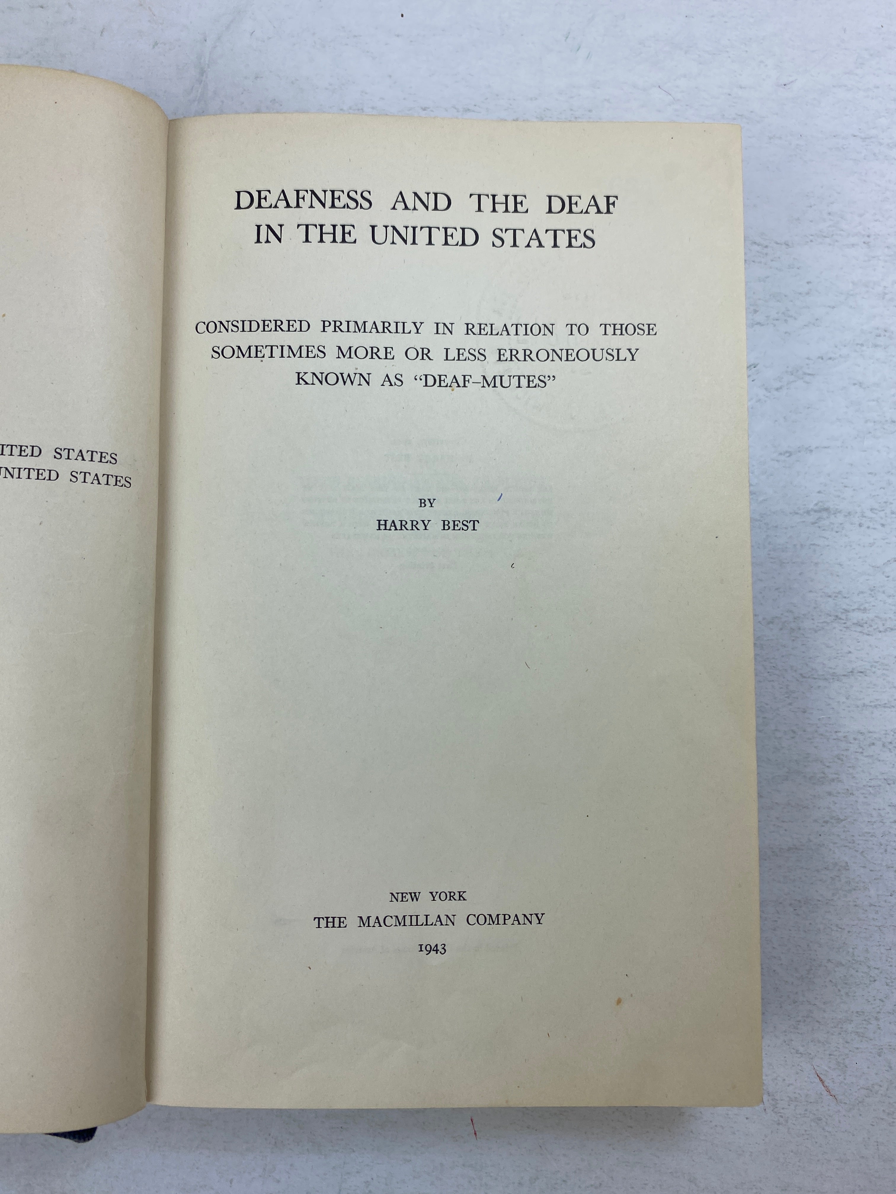 Deafness and the Deaf in the United States by Harry Best Ex-library 1943 HC