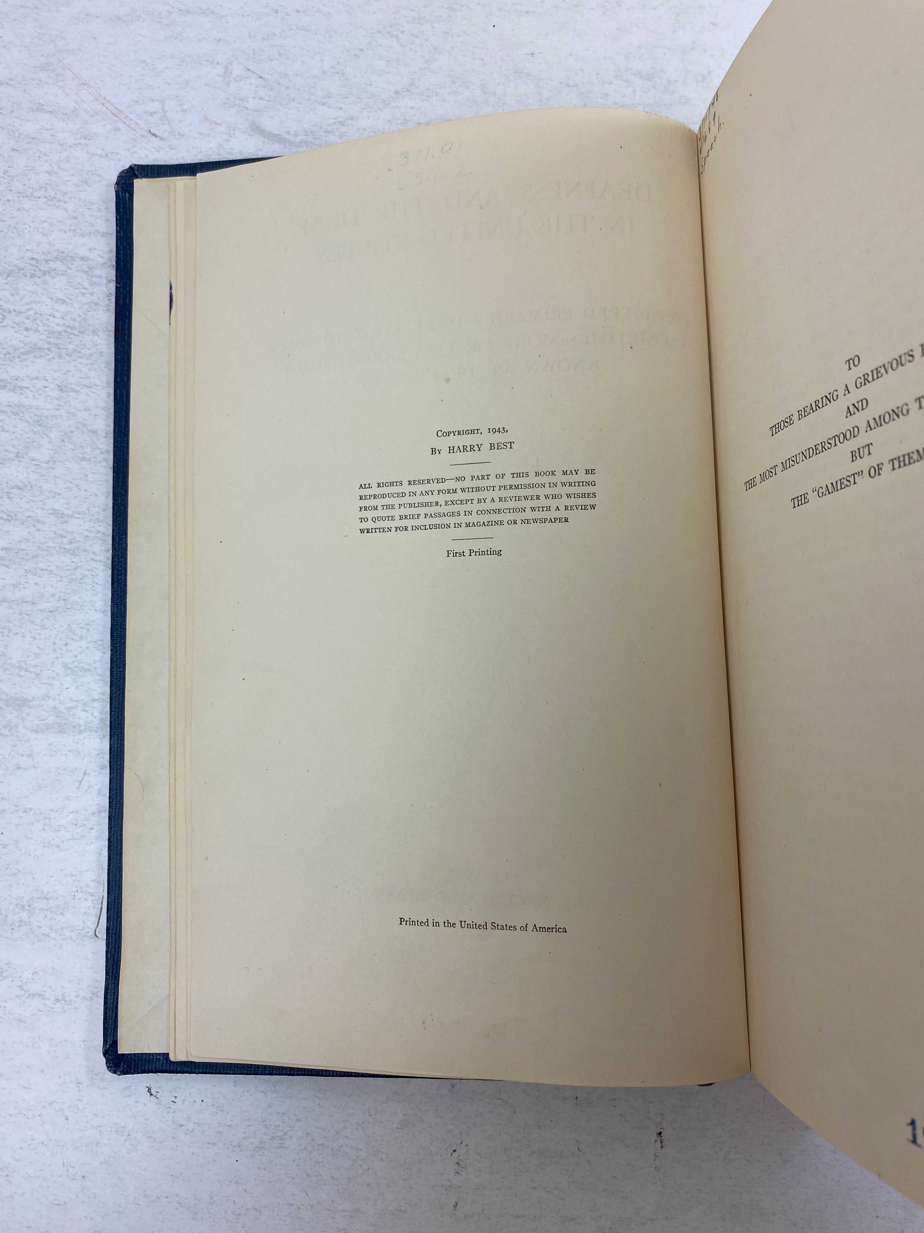 Deafness and the Deaf in the United States by Harry Best Ex-library 1943 HC