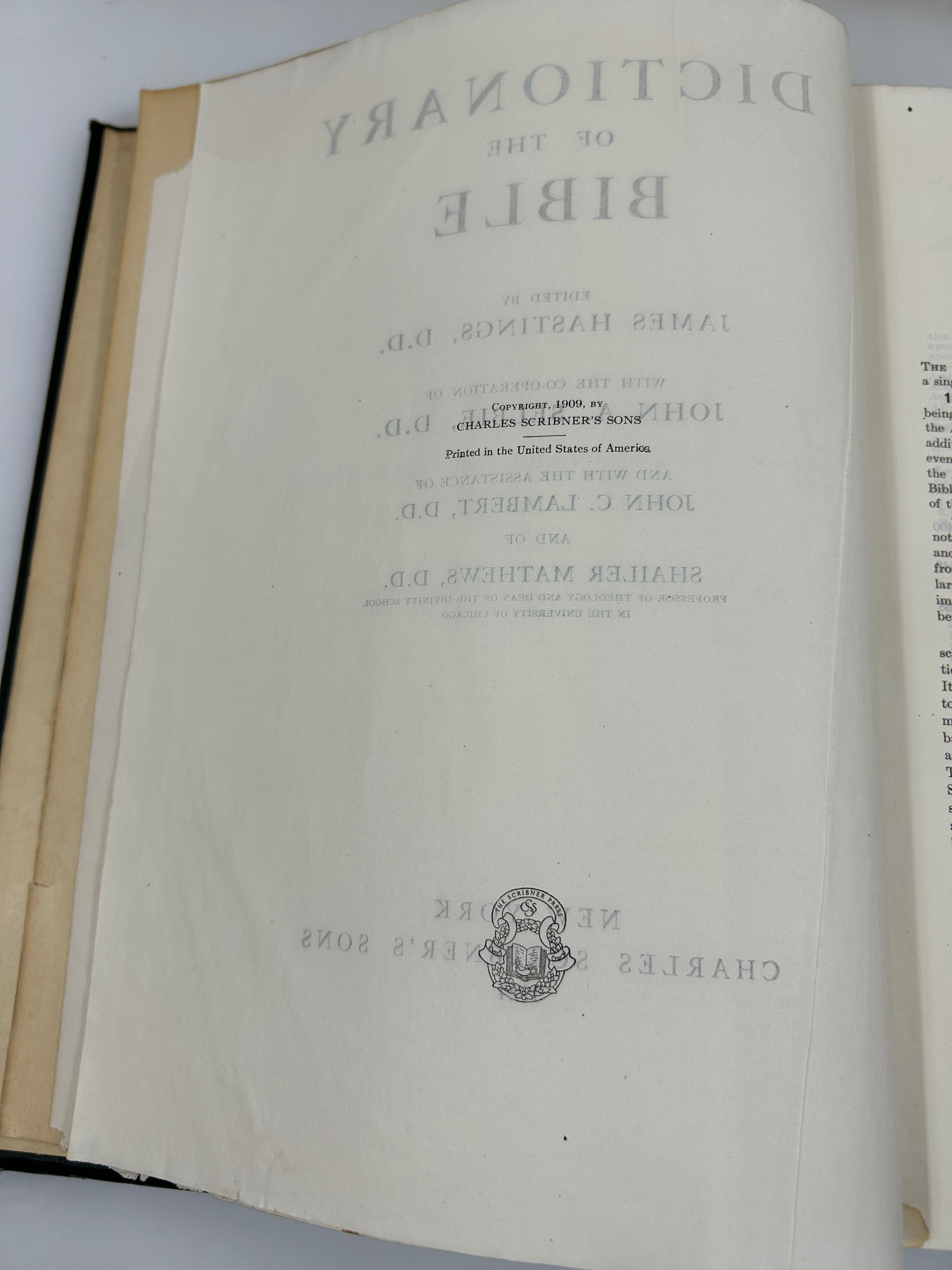 Dictionary of the Bible Ed James Hastings India Paper Ed Scribners 1924 HC