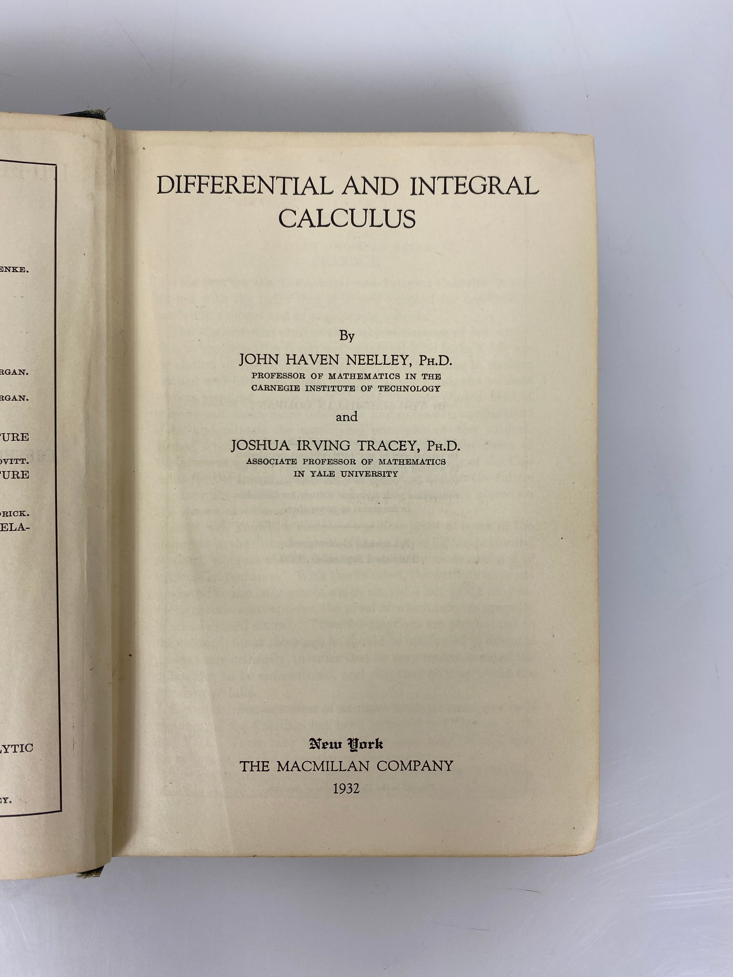 Differential and Integral Calculus by Neelley/Tracey 1932 First Edition HC