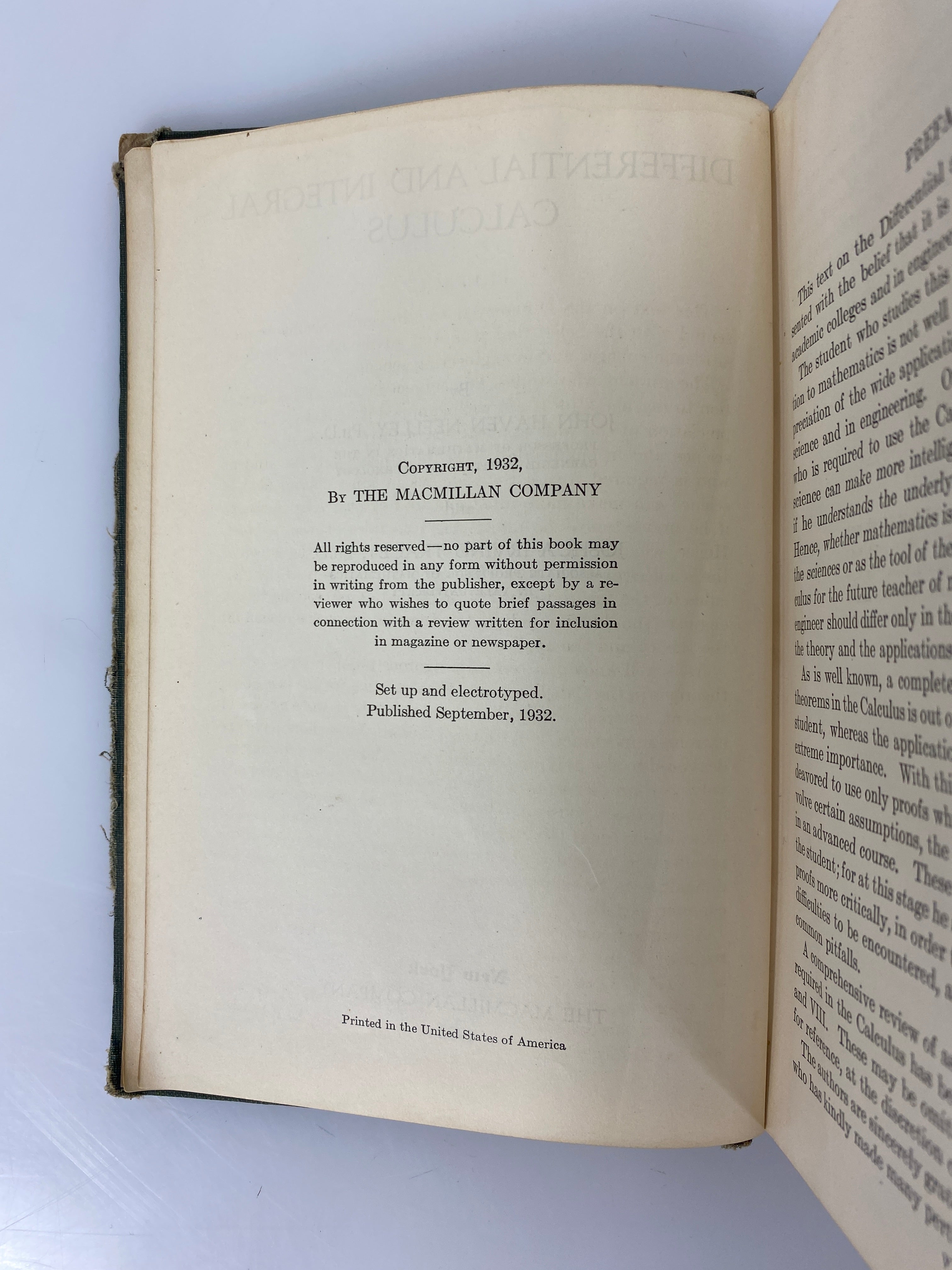 Differential and Integral Calculus by Neelley/Tracey 1932 First Edition HC